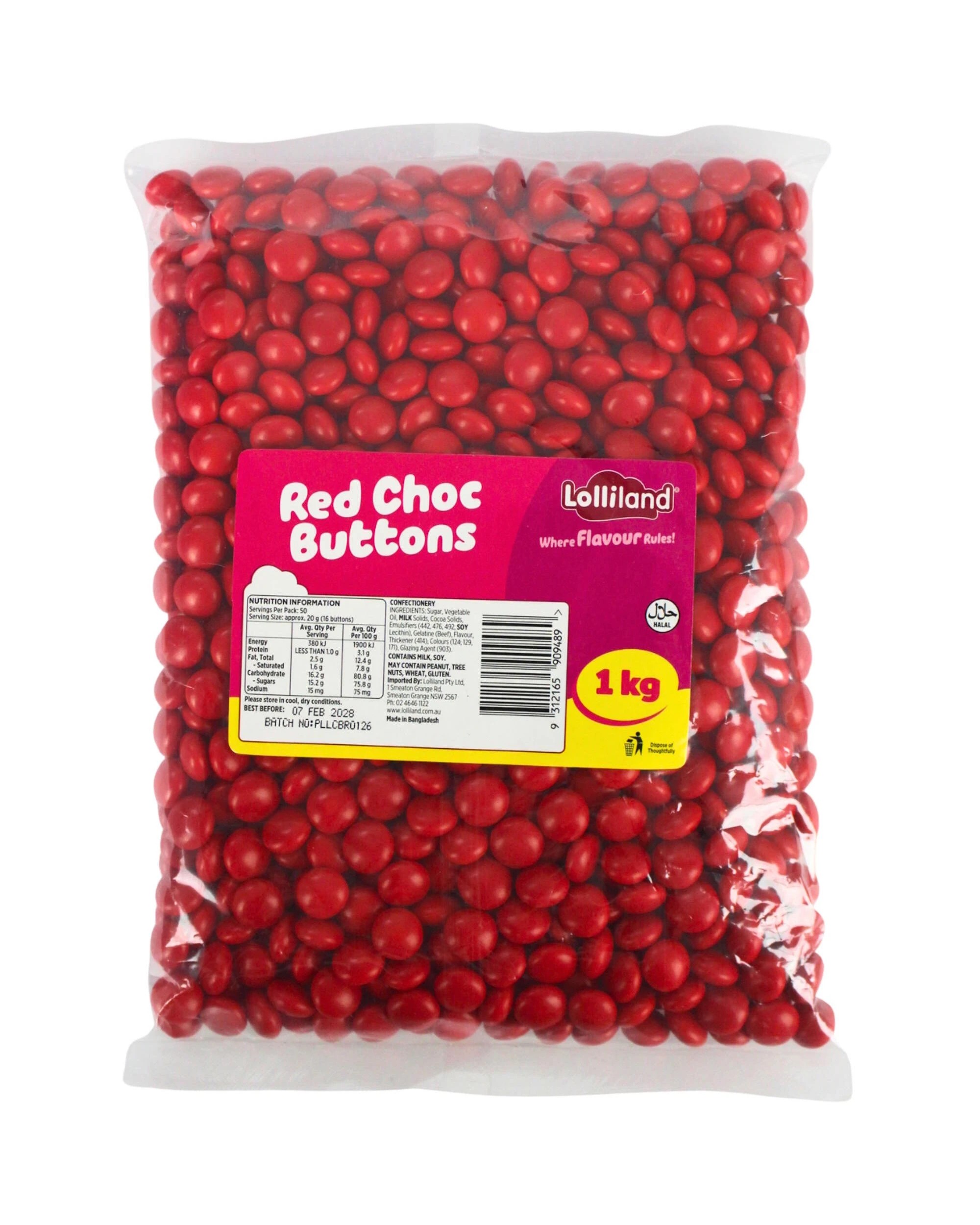 1 Lolliland Red Choc Buttons 1kgRed - Red, 1 of 2