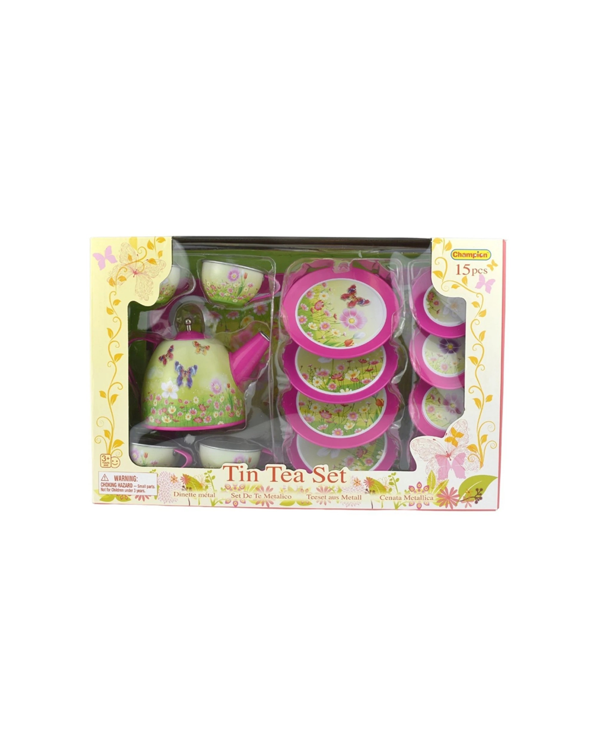 2 Kaper Kidz 15pc Butterfly Tin Tea Set Kids Pretend Play Toy - Pink, 2 of 6