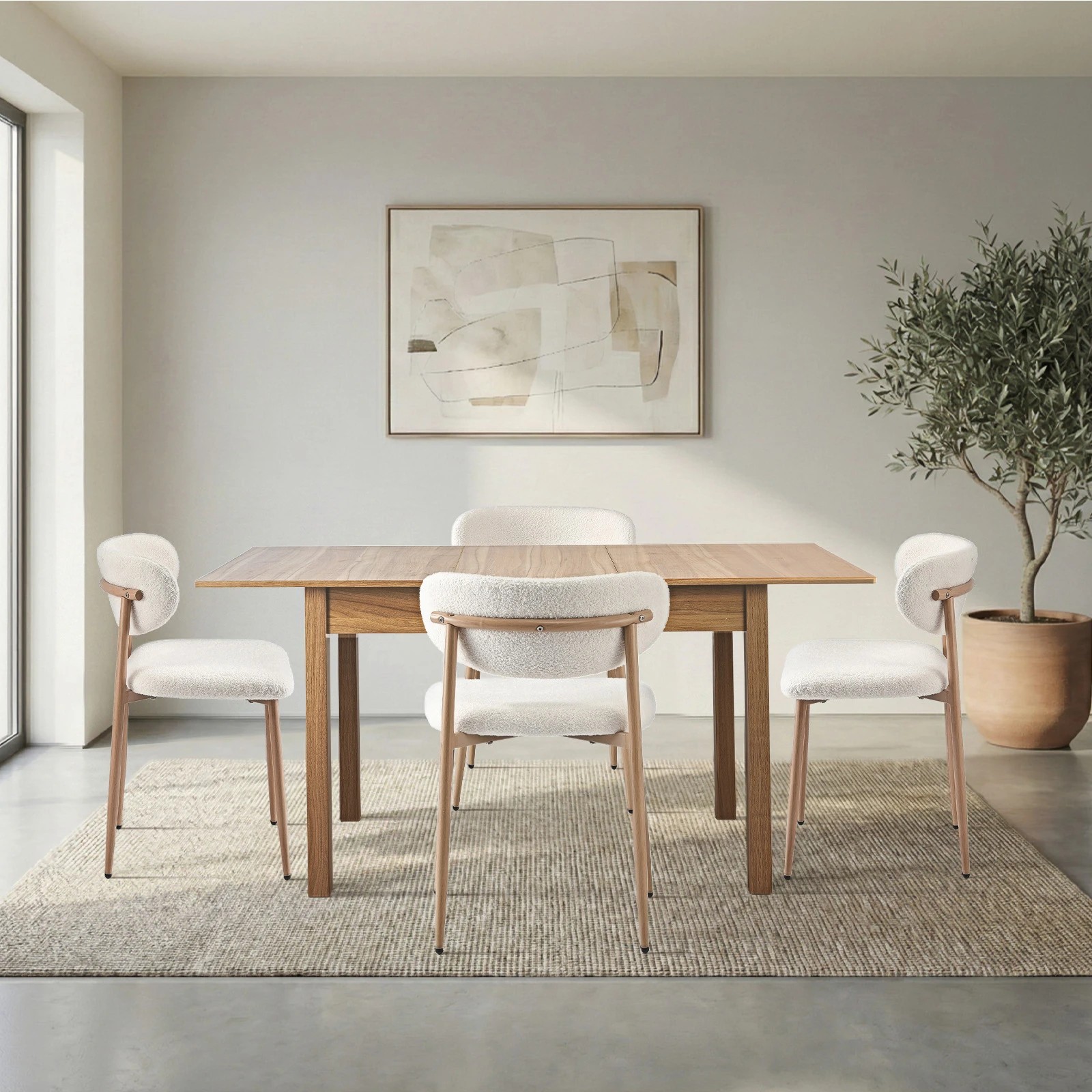8 Oikiture 5pc Extenable Dining Table and Chairs Wooden Dining Set Boucle - Natural, 8 of 10