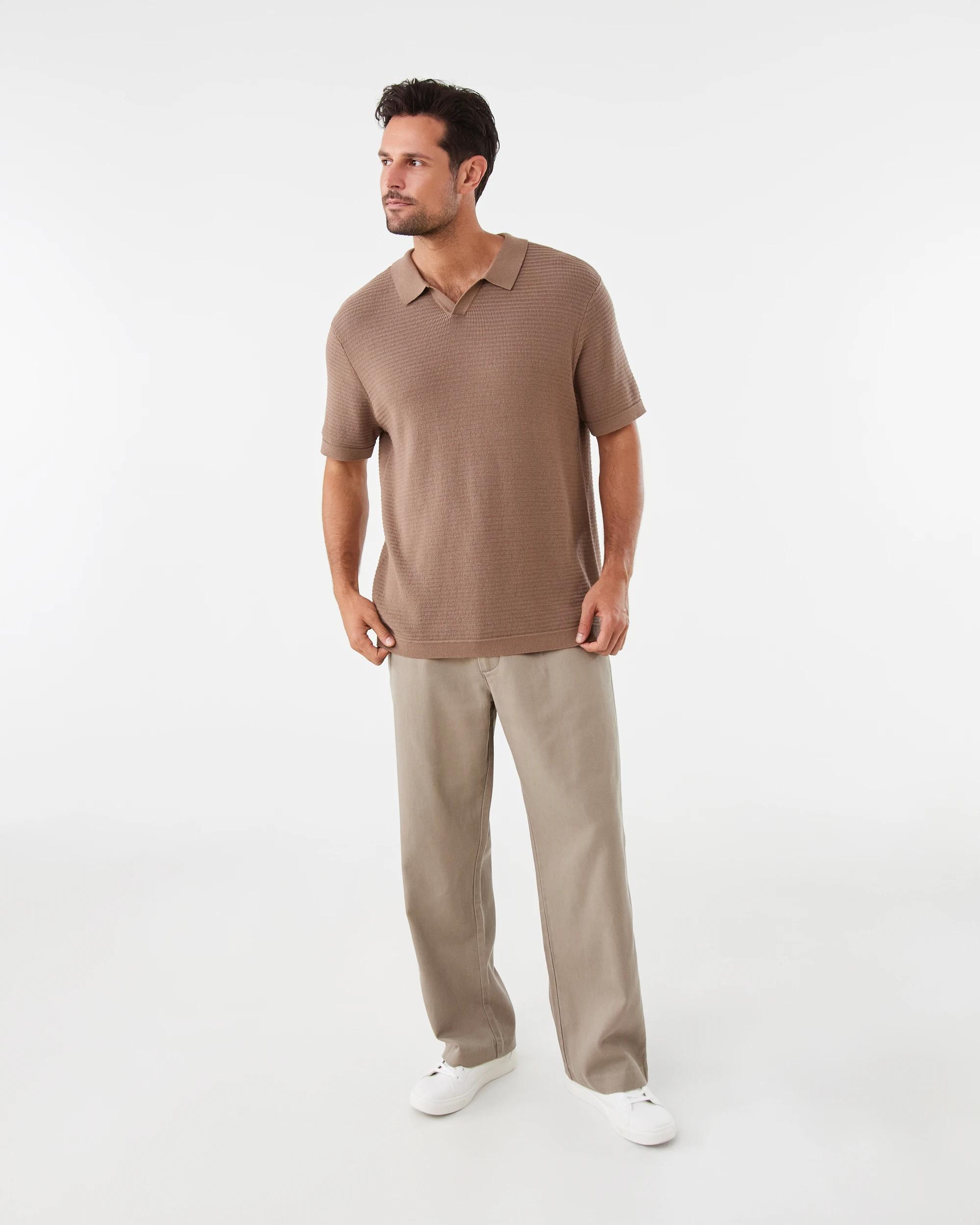 2 True Knit Textured Polo Shirt Brn Toffee, 2 of 8