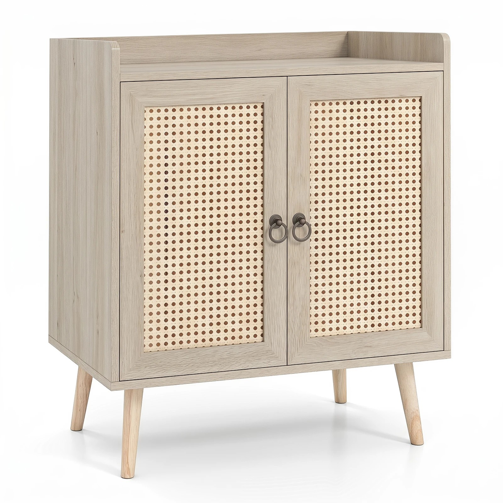 1 Costway Sideboard Buffet Rattan Coffee Bar Cabinet Adjustable Shelf & Pine Wood Legs - Natural, 1 of 5