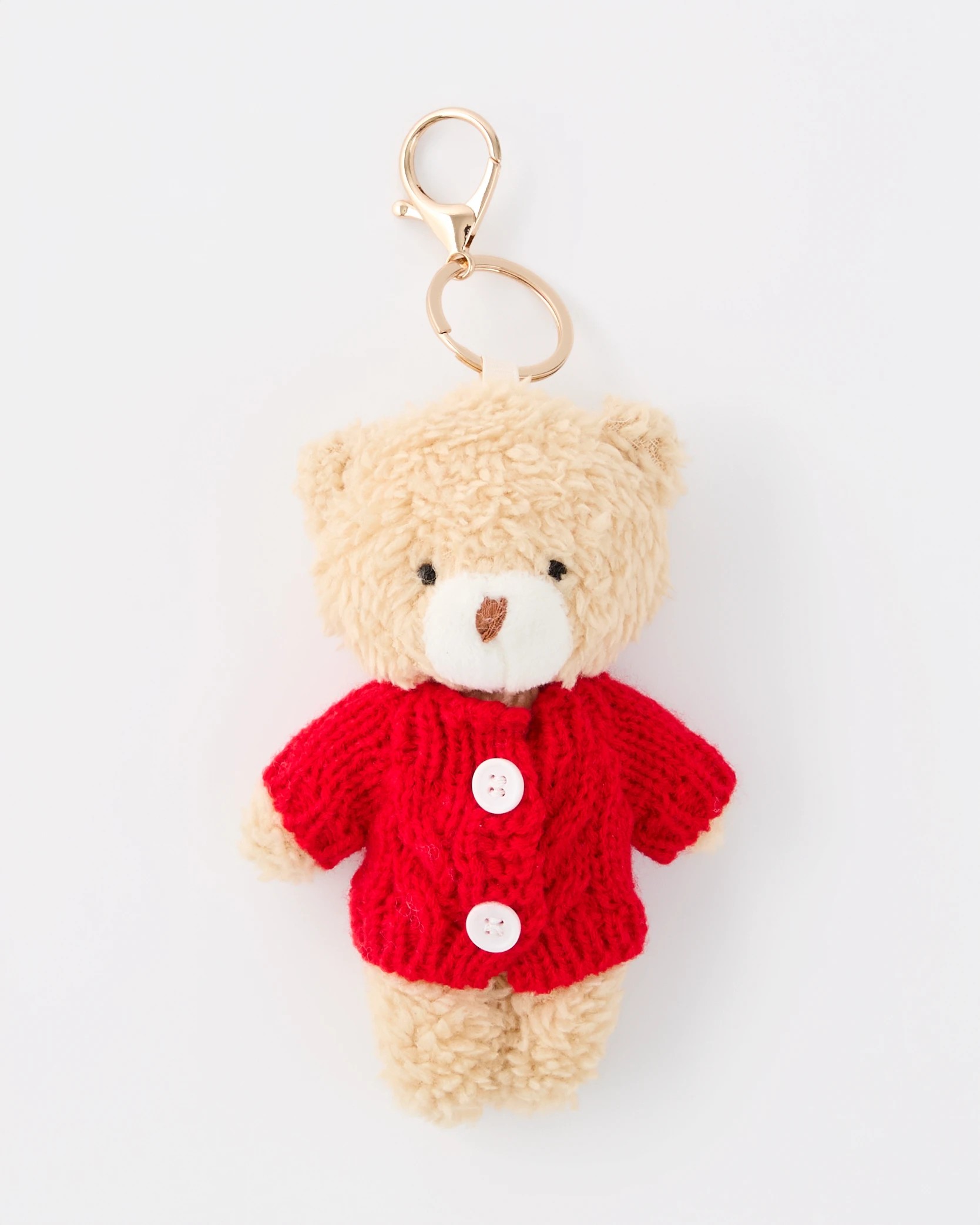 1 Cardigan Bear Charm Keyring - Red, Beige and Gold Tone, 1 of 4