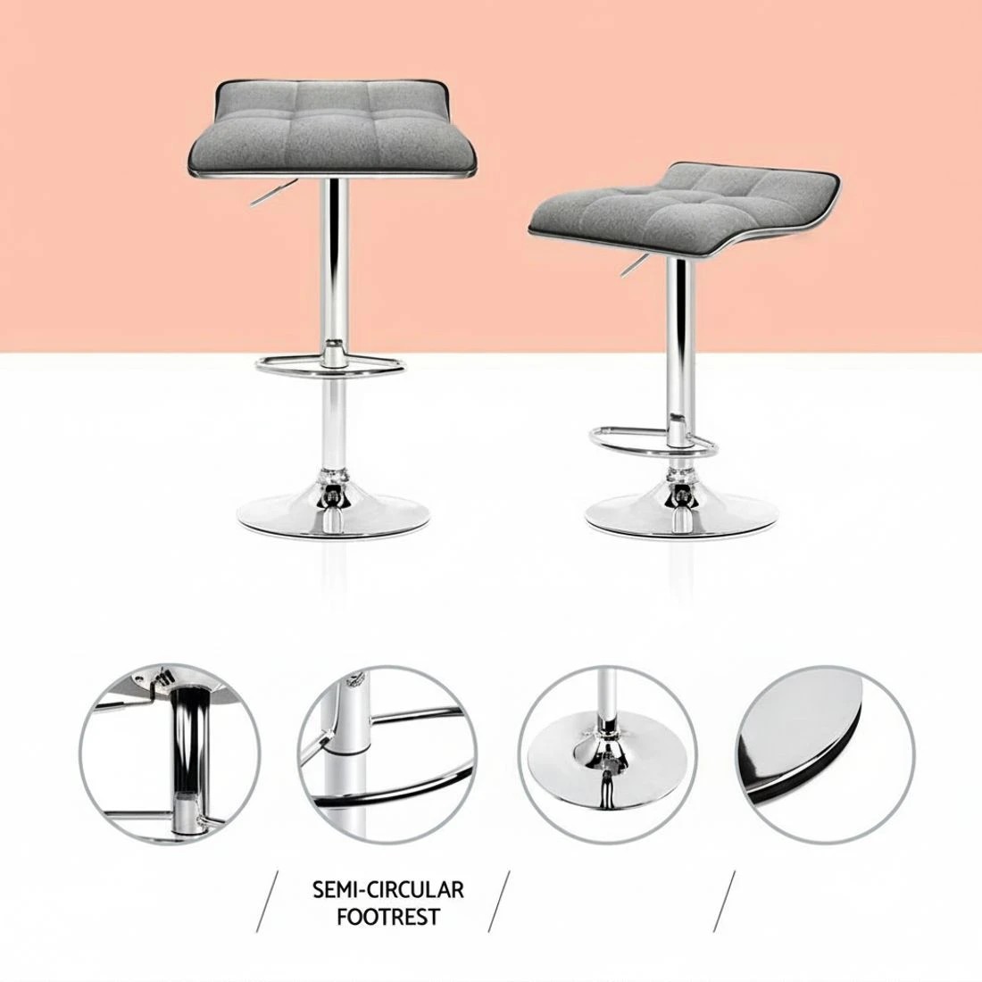 3 Artiss 4x Bar Stools Linen Padded Gas Lift - Grey, 3 of 5