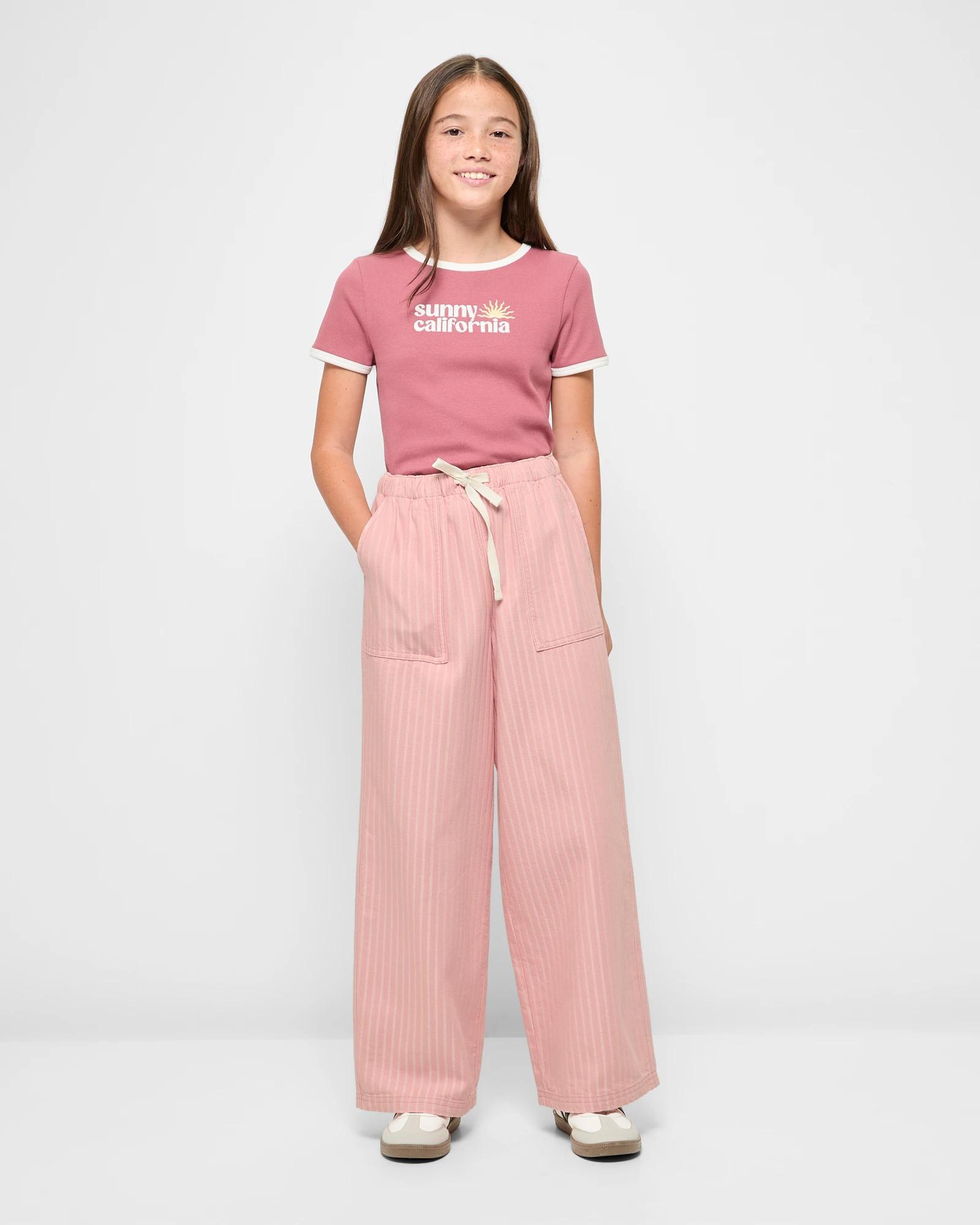 2 Target Wide Leg Textured Denim Pull On Pant PINK, 2 of 6