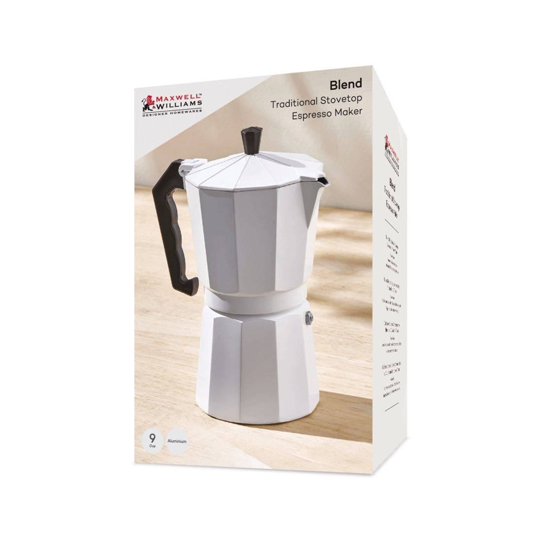 4 Maxwell & Williams Blend 9 Cup Traditional Stovetop Espresso Maker For Home
 - White, 4 of 4