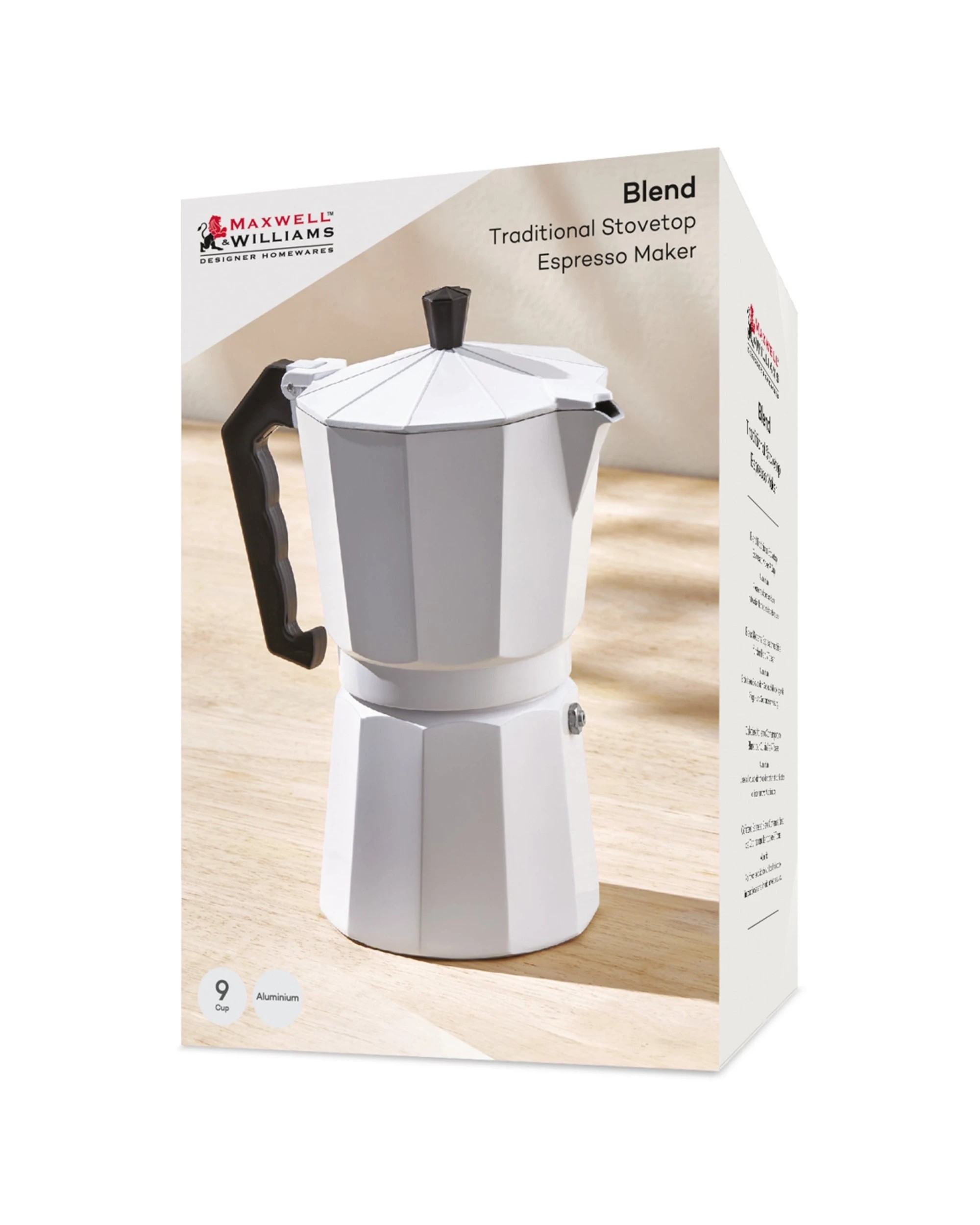 4 Maxwell & Williams Blend 9 Cup Traditional Stovetop Espresso Maker For Home
 - White, 4 of 4