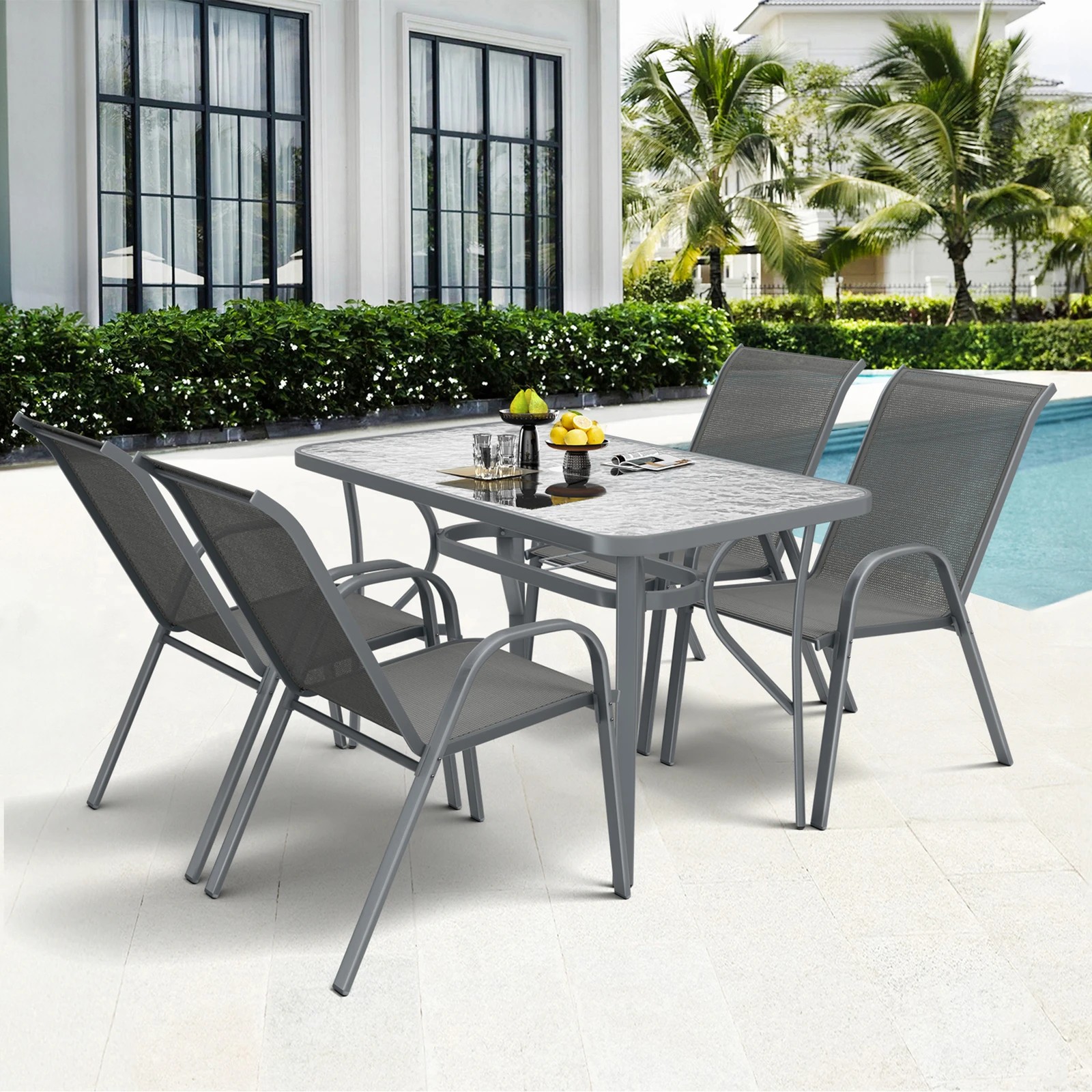 4 Alfordson Outdoor Furniture Patio Dining Table Garden 120CM X 70CM Glass - Grey, 4 of 9