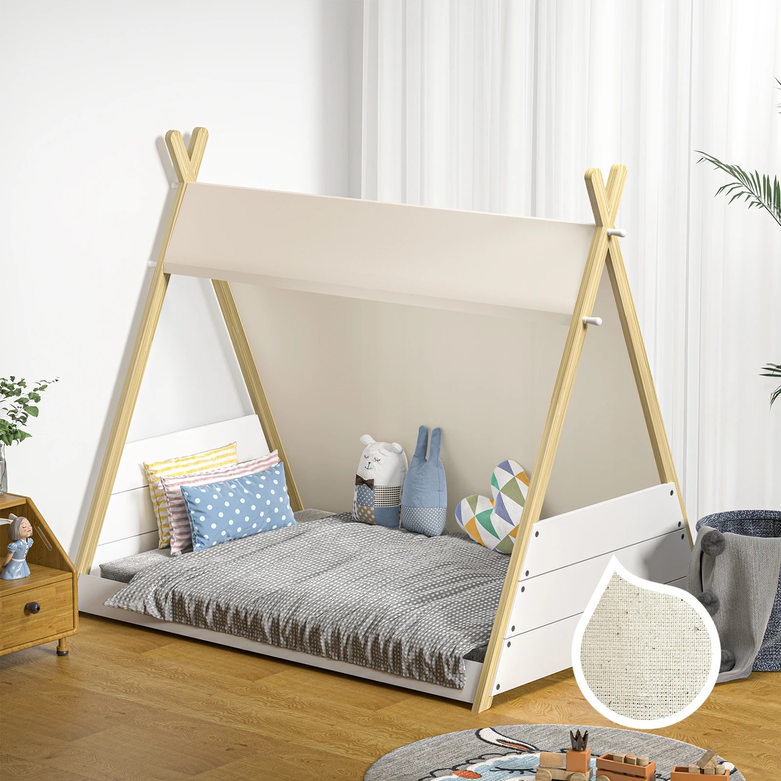 2 Oikiture Kids Bed Frame Wooden Timber Single Canvas Teepee Bed Frame Platform
 - Multi, 2 of 10