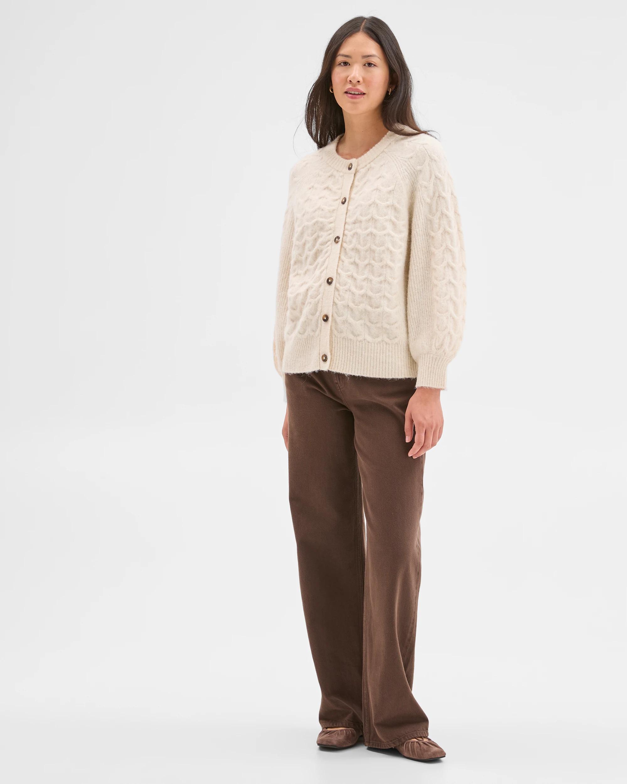 4 Target Woman Cable Knit Bell Sleeve Cardigan COOKIES AND CREAM, 4 of 9