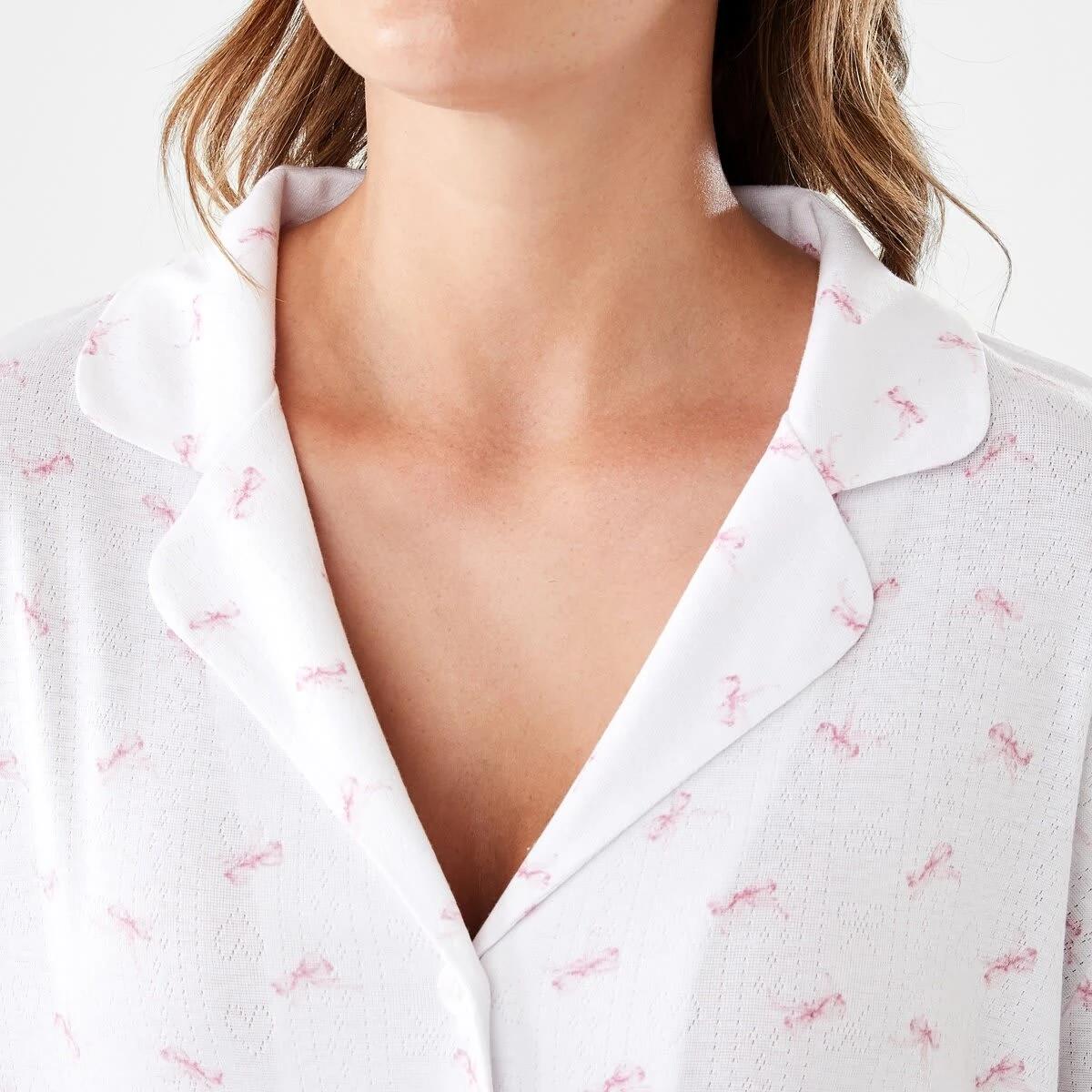 5 Pointelle Long Sleeve Top and Shorts Pyjama Set Pink Bows, 5 of 8