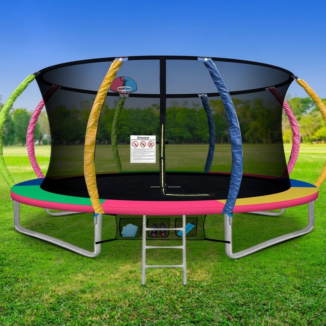 7 Everfit 14FT Trampoline for Kids w/ Ladder Enclosure Safety Net Rebounder - Multi, 7 of 7