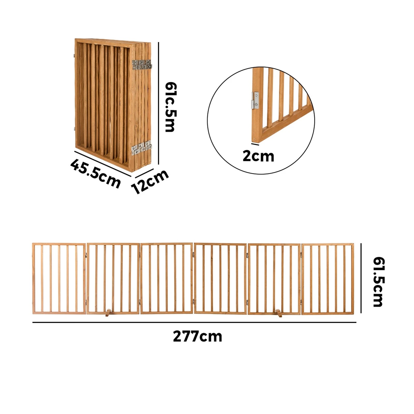 2 Alopet Wooden Pet Gate Dog Fence Playpen Safety Stair Barrier 6 Panels - Natural, 2 of 10