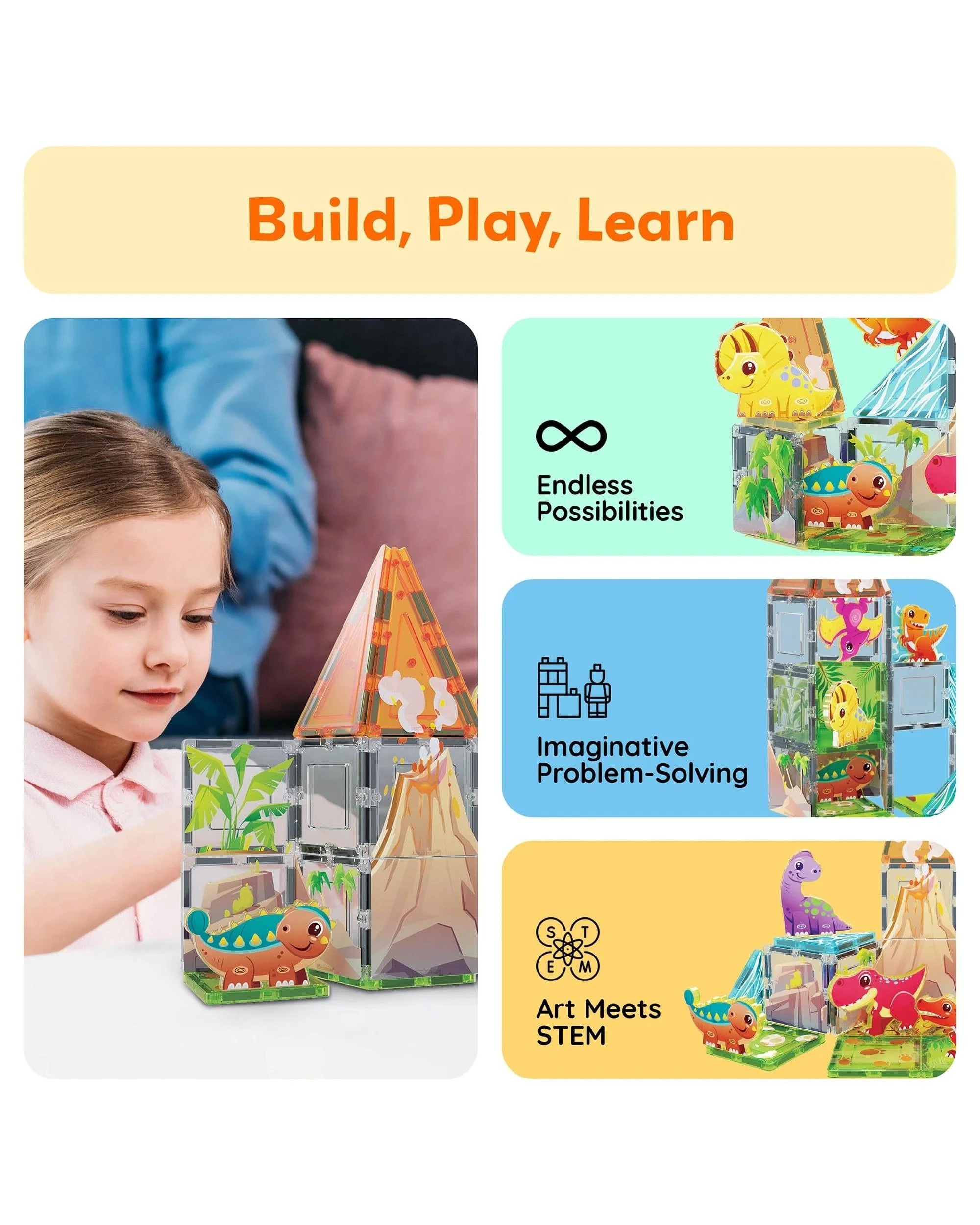 4 PicassoTiles Magnetic Tile Dino World Adventure Set Building Set 38 Pieces, 4 of 8