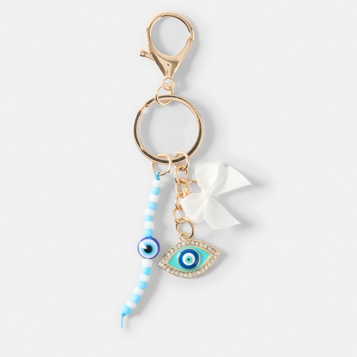 1 Evil Eye Charm Keyring - Gold Tone, Blue and White, 1 of 3