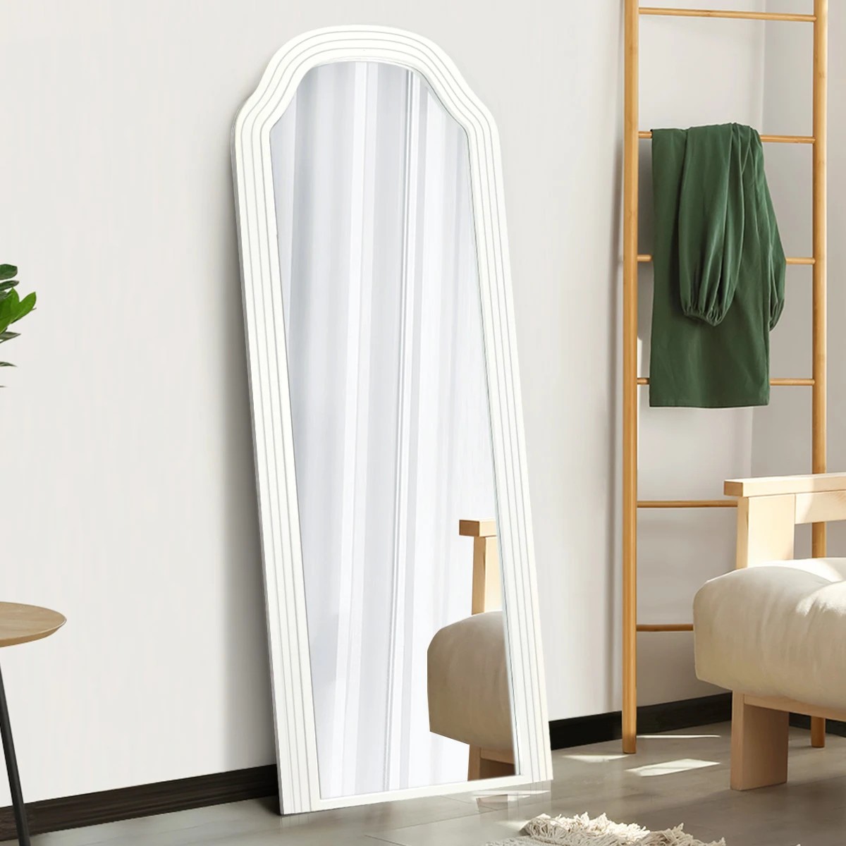 4 Oikiture Full Length Mirror Floor Makeup Mirrors 165x60cm Wood Bedroom - White, 4 of 10