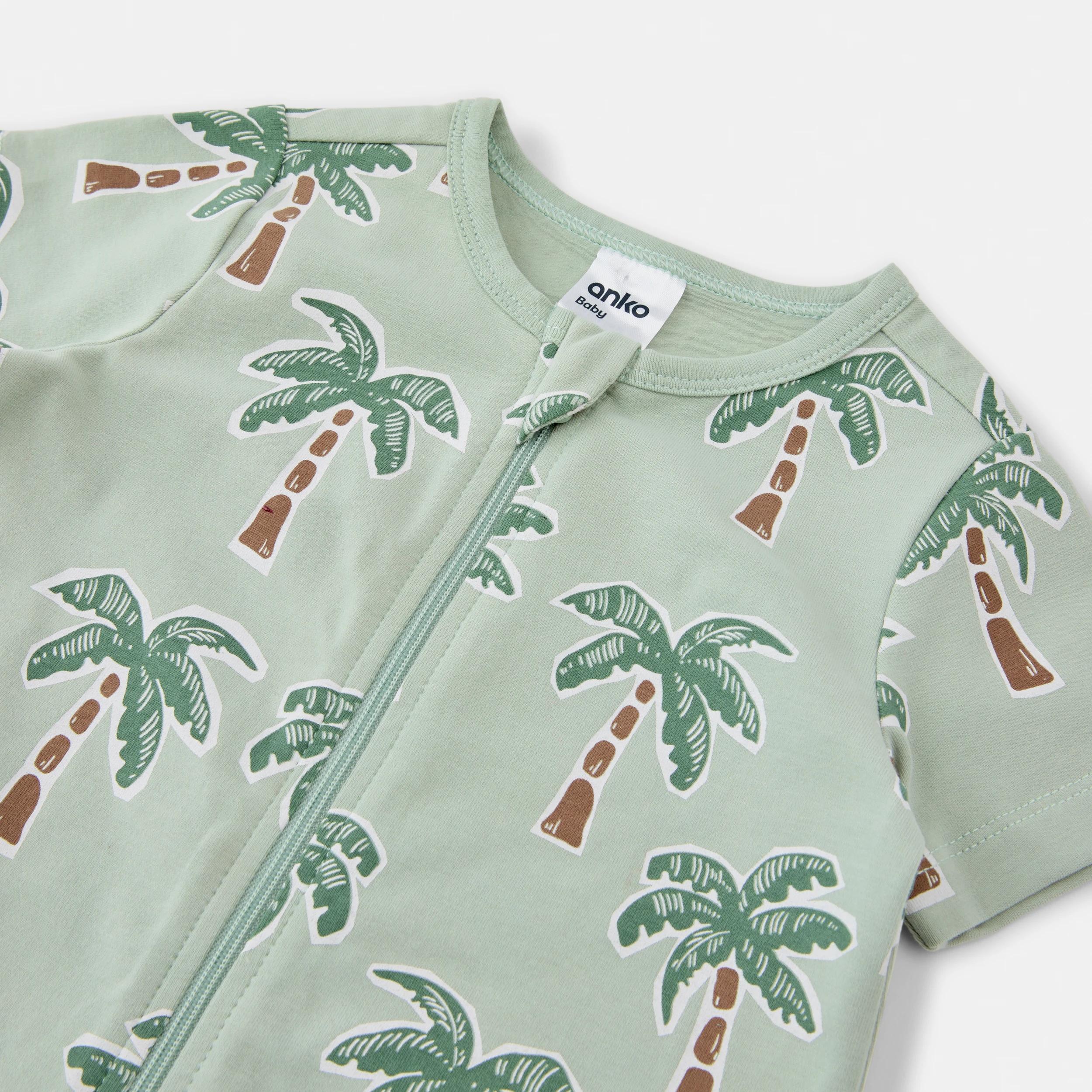 3 Short Sleeve Zip Romper Grn Palm, 3 of 3