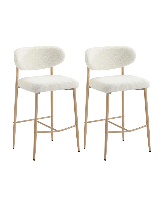 Oikiture 2x Bar Stools Kitchen Stool Counter Chair Boucle Fabric
 - Nat