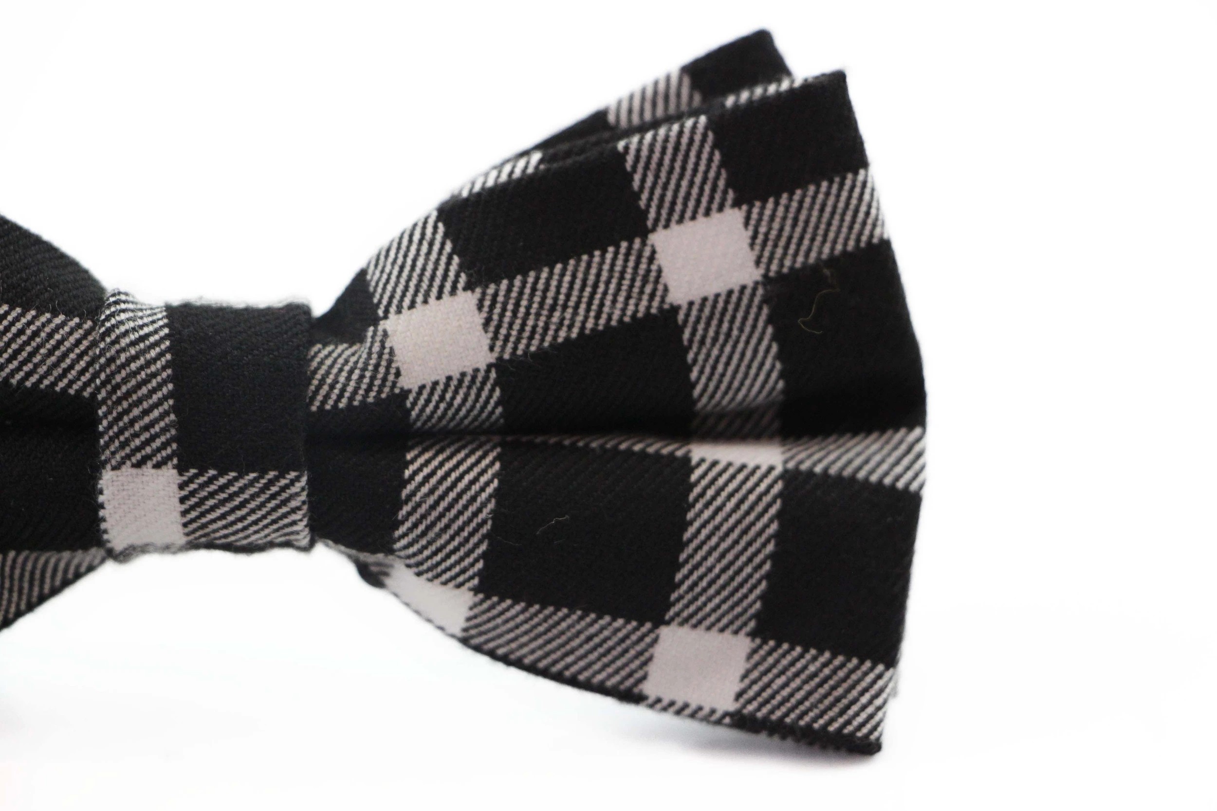 3 Zasel Mens Black & White Thick Plaid Double Layered Cotton Checkered Bow Tie - Multi, 3 of 4