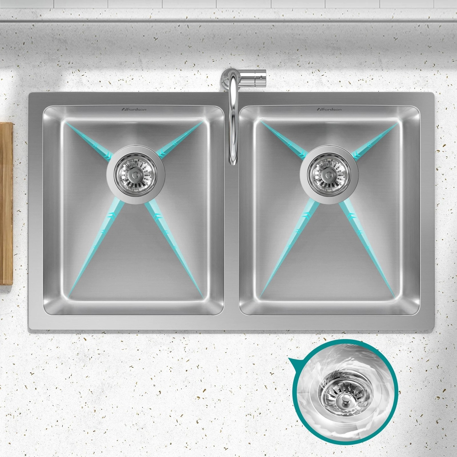 4 Alfordson Kitchen Sink 77x45cm Stainless Steel Basin Double Bowl - Silver, 4 of 8