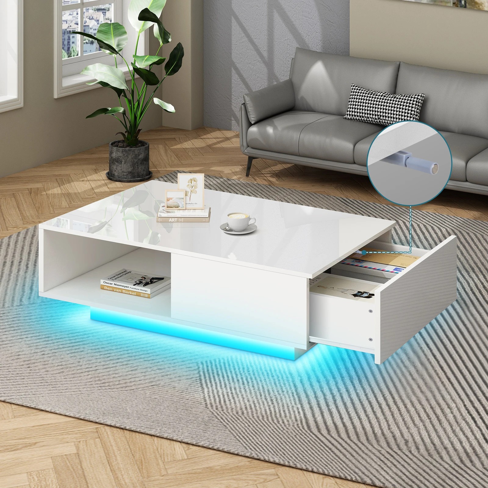 9 Alfordson Coffee Table 1 Drawer LED Gloss - White, 9 of 10