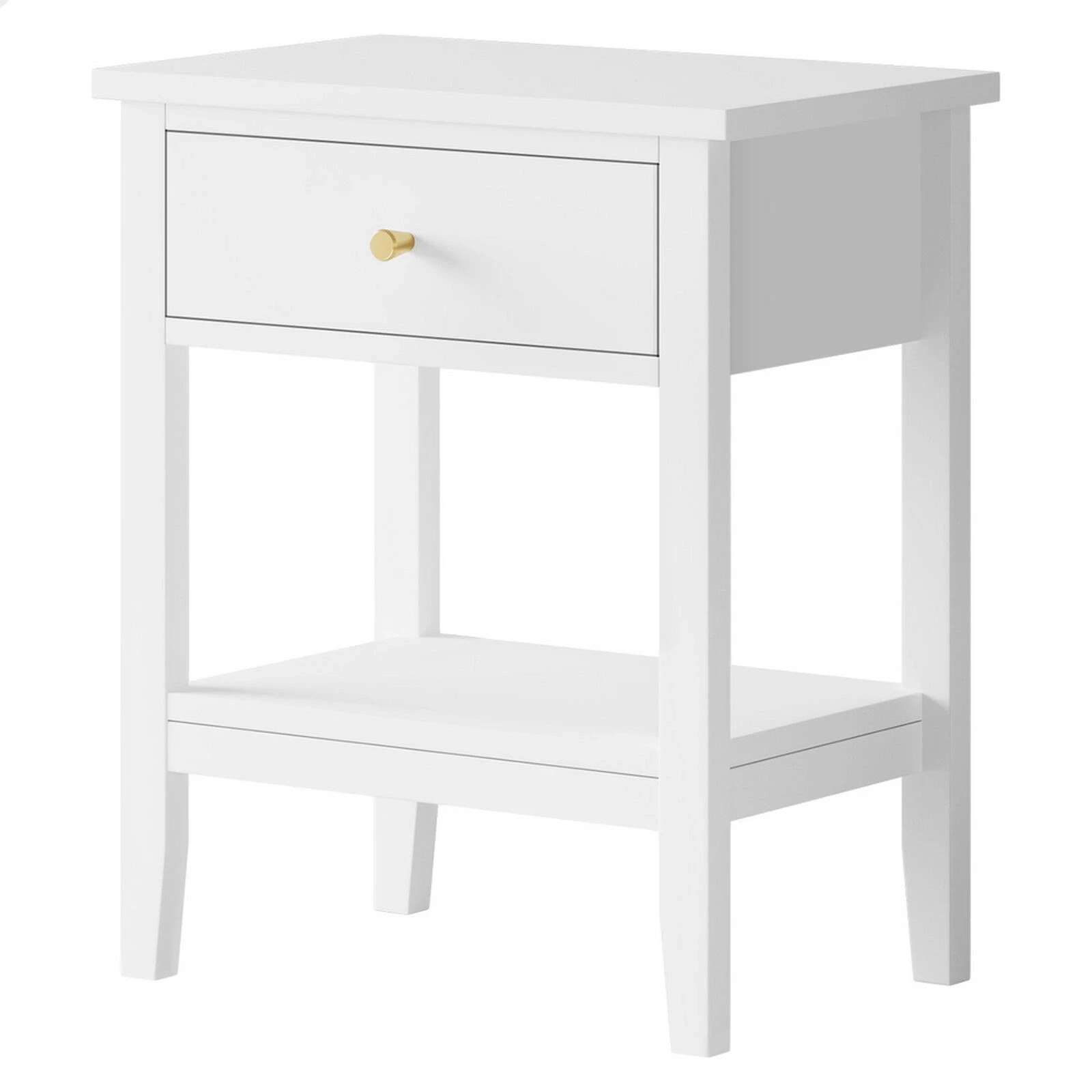 1 Alfordson Bedside Table Hamptons Nightstand Storage Side End 1 Drawer - White, 1 of 10