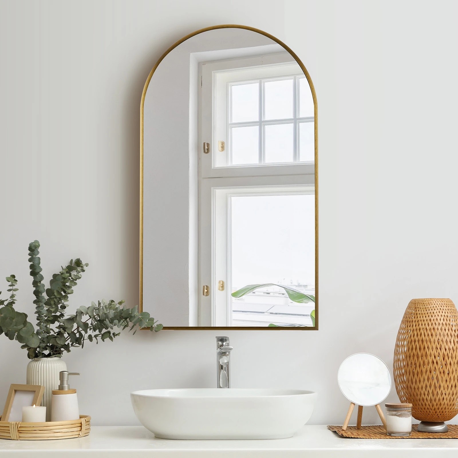 2 Oikiture Wall Mirrors 86x50cm Arched Makeup Mirror Bedroom Home Decor
 - Gold, 2 of 9