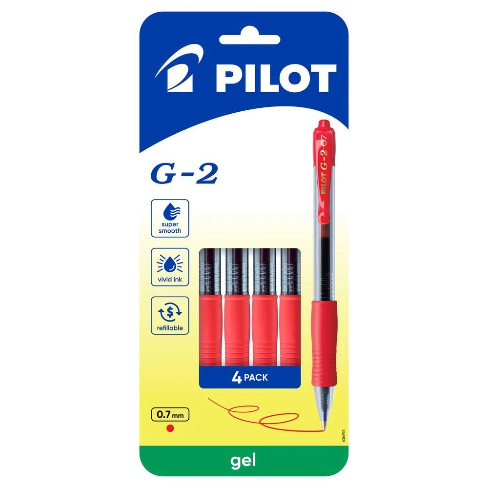 1 PILOT G2 Retractable Gel Pen Fine 0.7mm Red 4 Pack, 1 of 8
