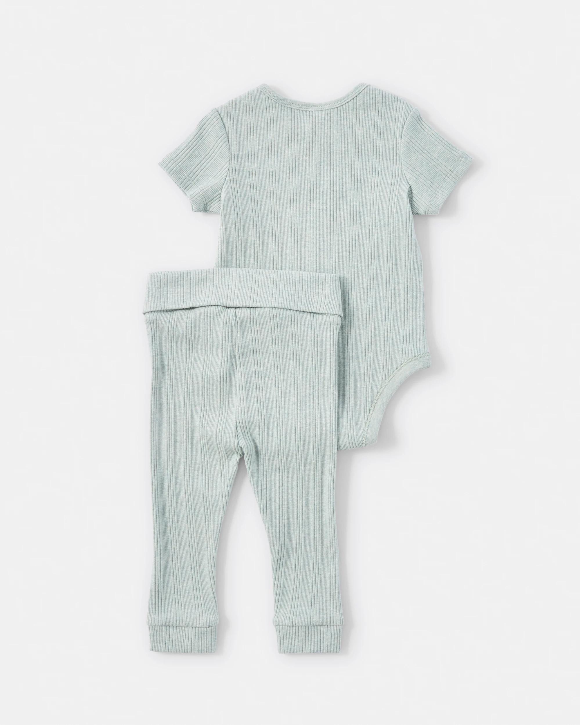 2 2 Piece Short Sleeve Newborn Ribbed Set AQUA GREY MARLE, 2 of 6