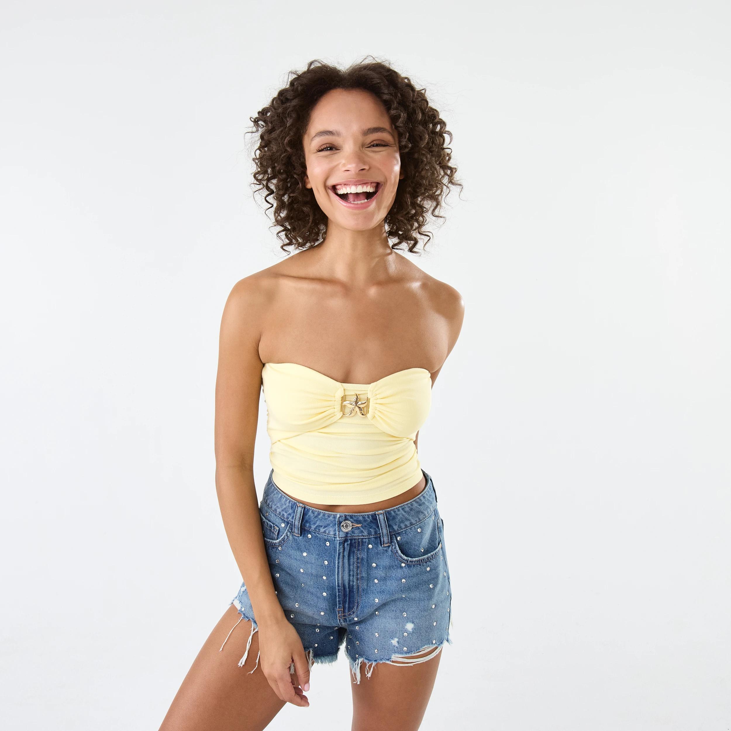 7 Gold Look Detail Tube Top Fln Yellow, 7 of 7