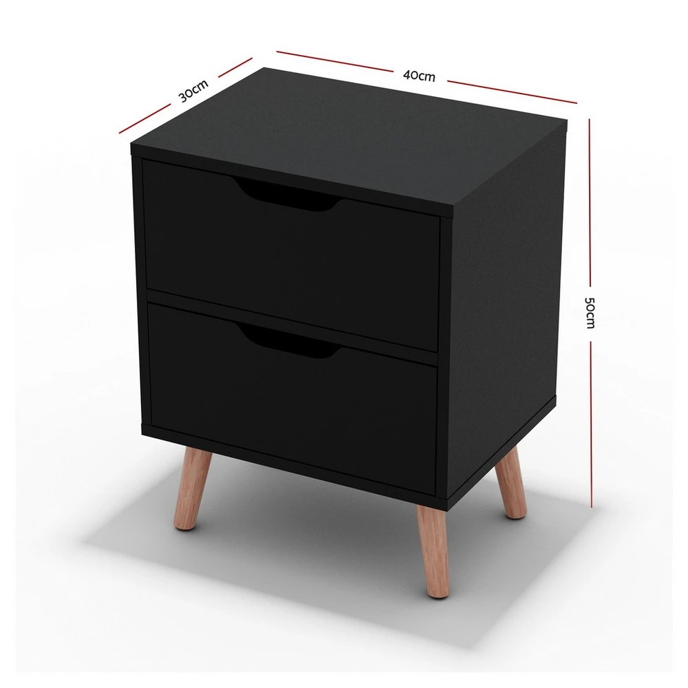 2 Artiss 2 x Bedside Table 2 Drawers - Black, 2 of 7
