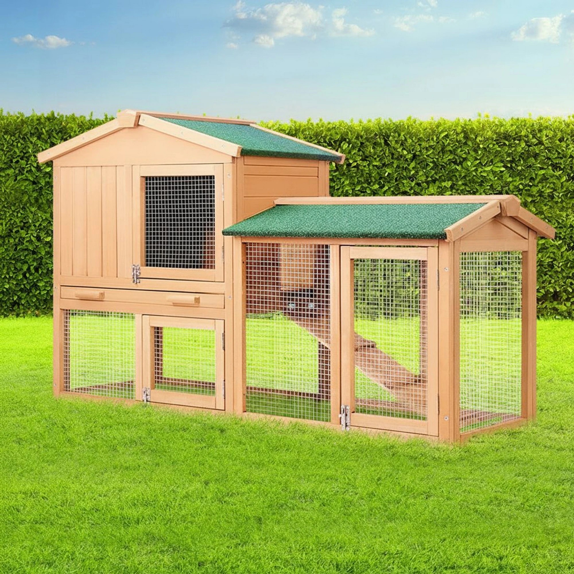 2 i.Pet Chicken Coop Rabbit Hutch Large House Run Cage - Brown, 2 of 9