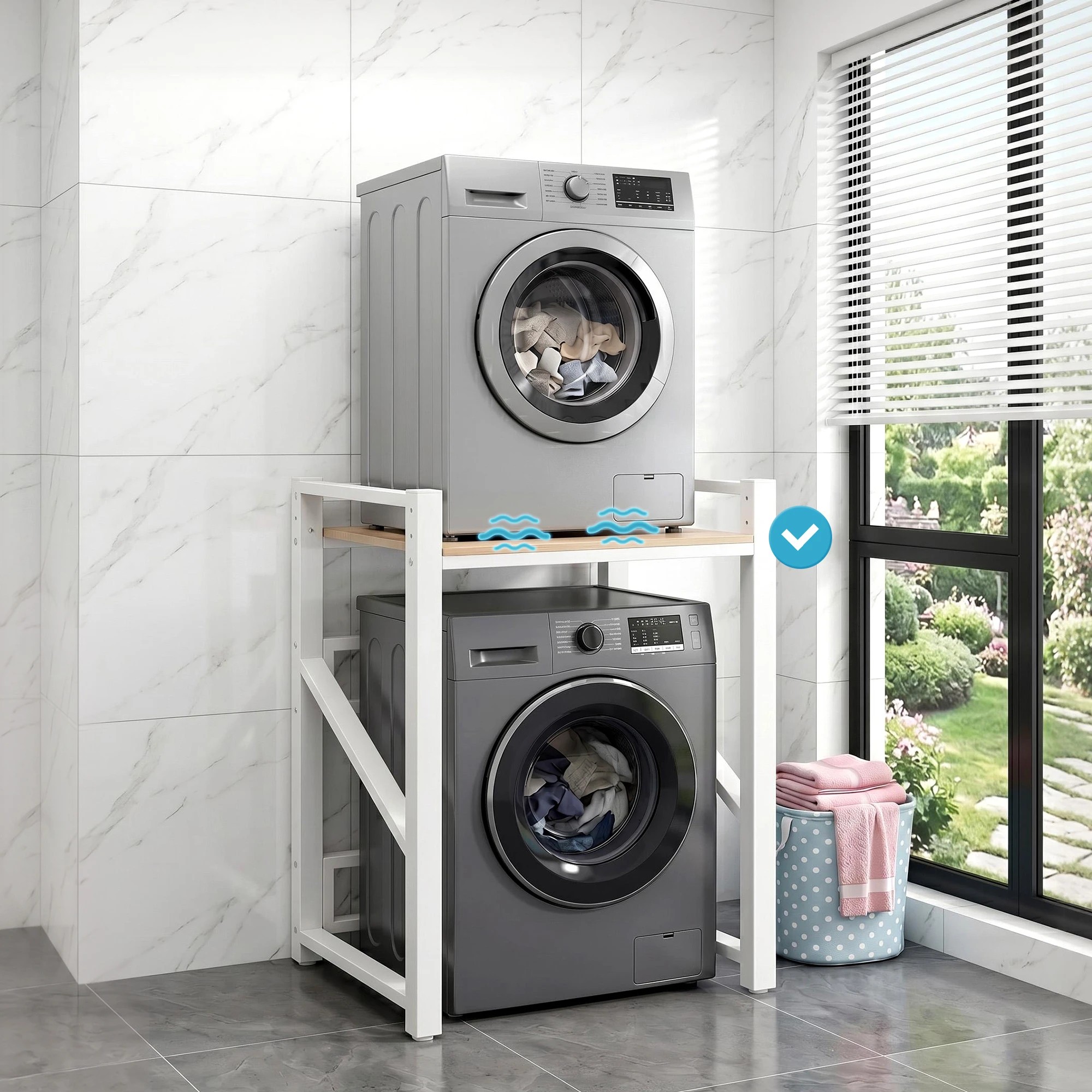 6 Artiss Over Washing Machine Rack Laundry Shelf Space Saver 75cm - Black, 6 of 9