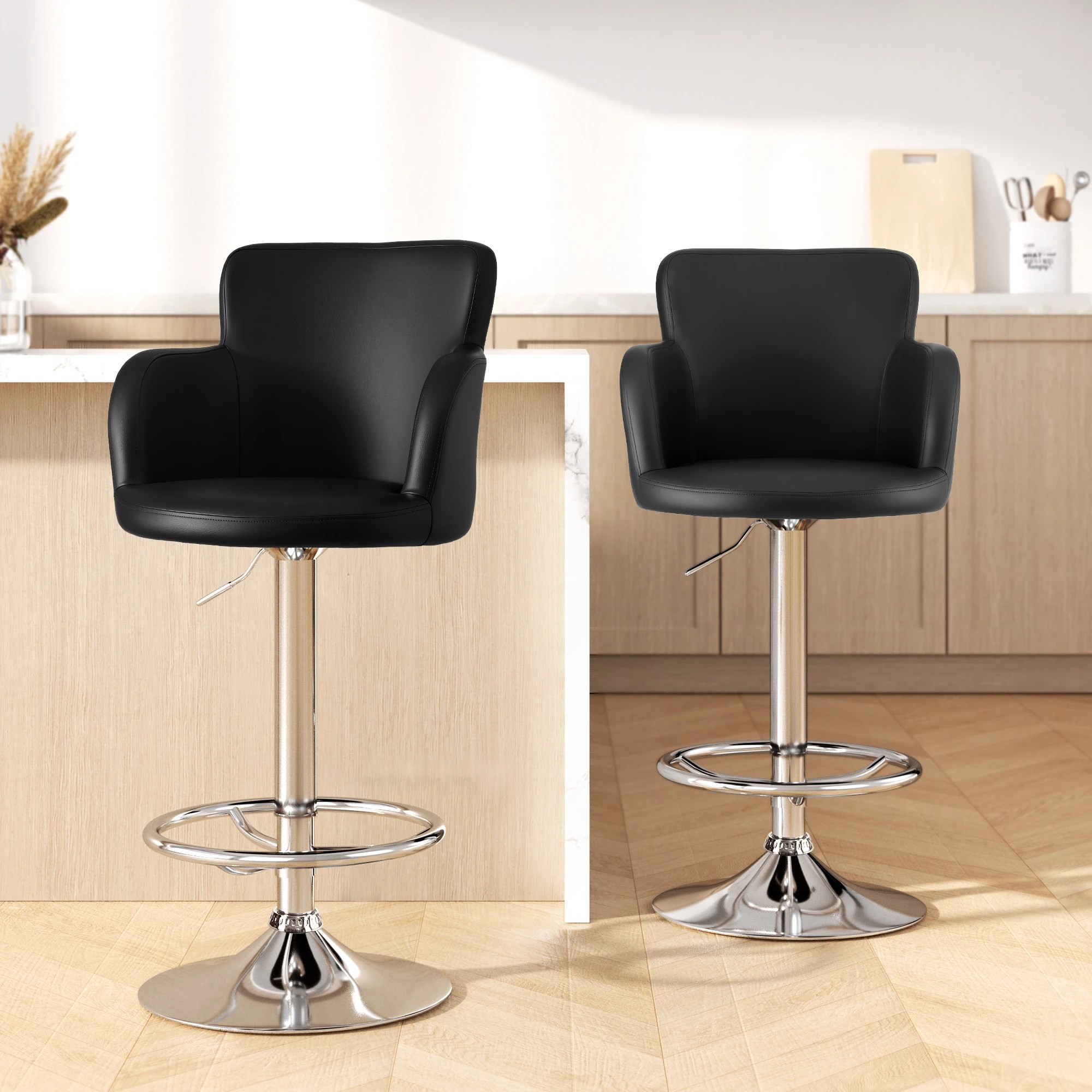 7 Artiss 4x Bar Stools Swivel Kitchen Chairs Gas Lift Adjustable - Black, 7 of 10