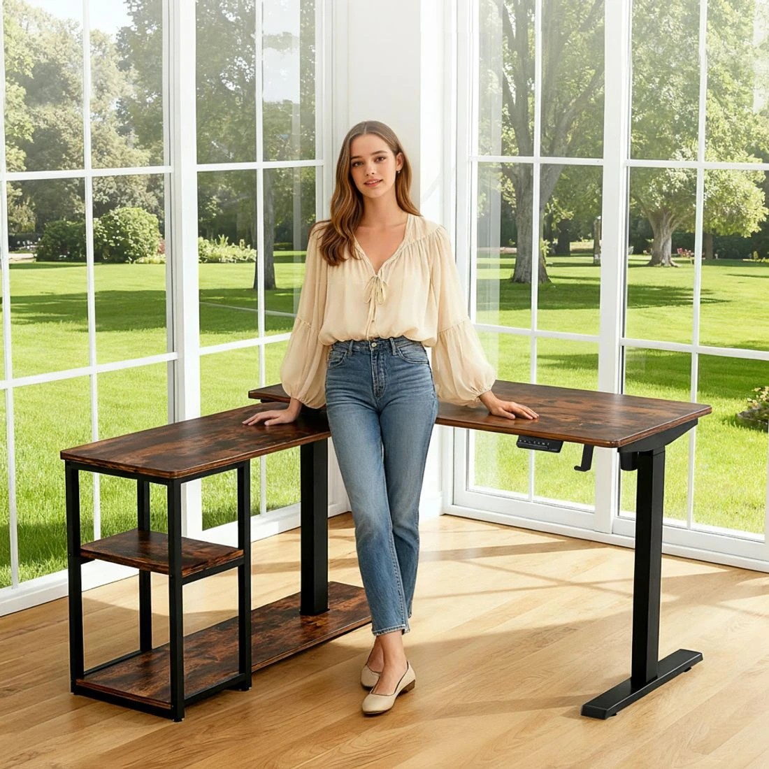 8 Artiss Electric Standing Desk Adjustable Motorised 120CM L Shaped Rustic - Brown, 8 of 10