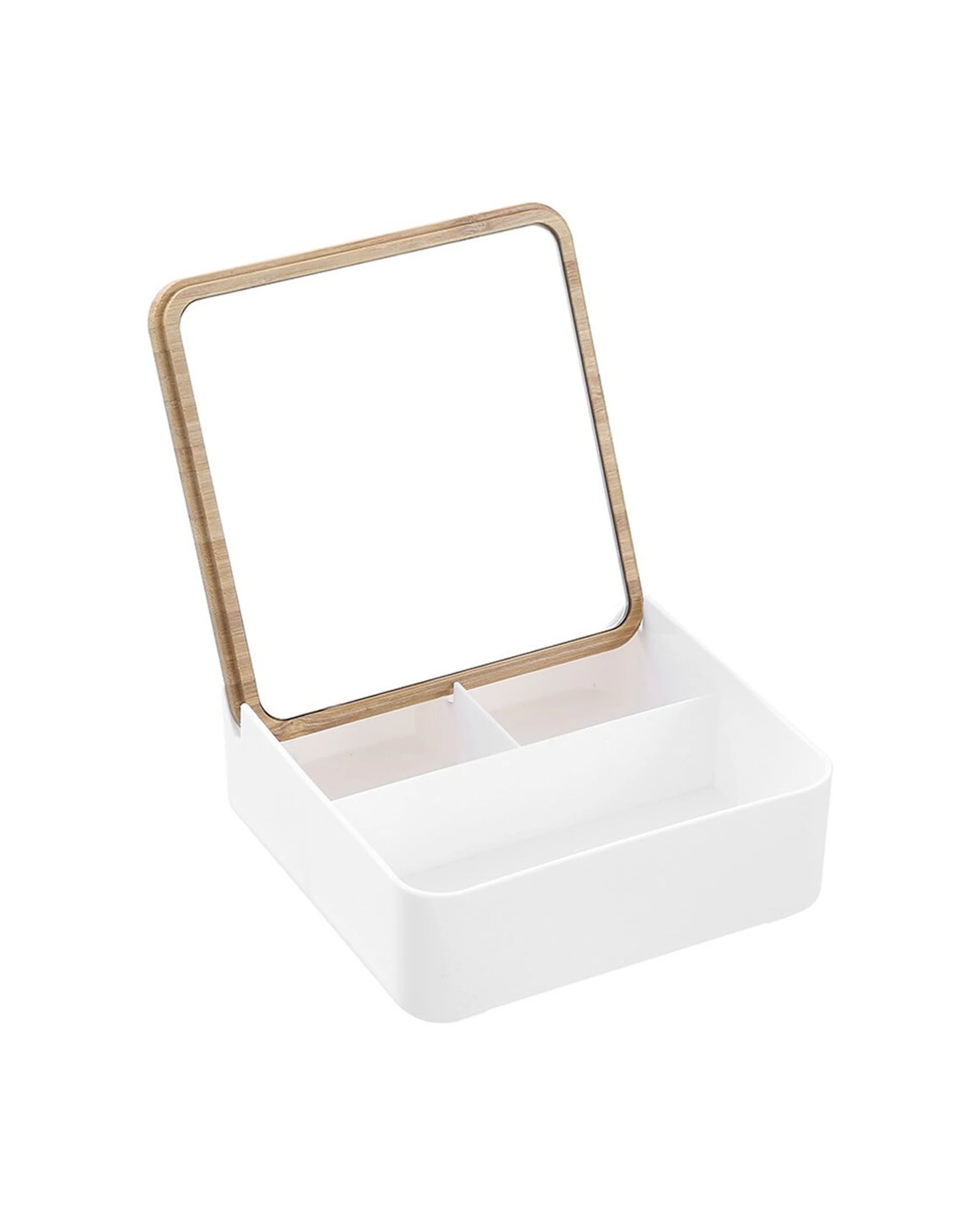 1 Boxsweden Bano Sqaure Organiser Box With Mirror Bamboo Top 14x14x5cm - Plastic, 1 of 5