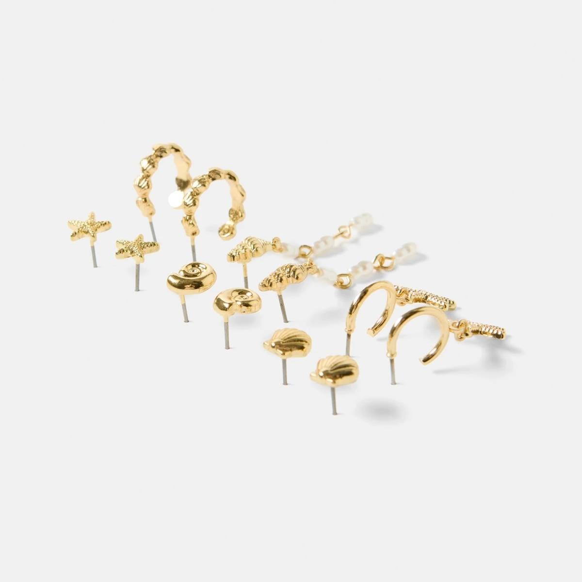 2 6 Pack Beach Stud and Hoop Earrings - Gold Tone Gold, 2 of 5