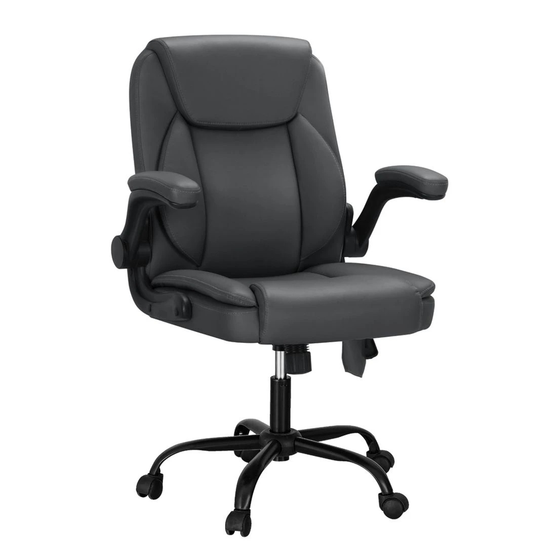 1 Artiss 2 Point Massage Office Chair Leather Mid Back - Grey, 1 of 7