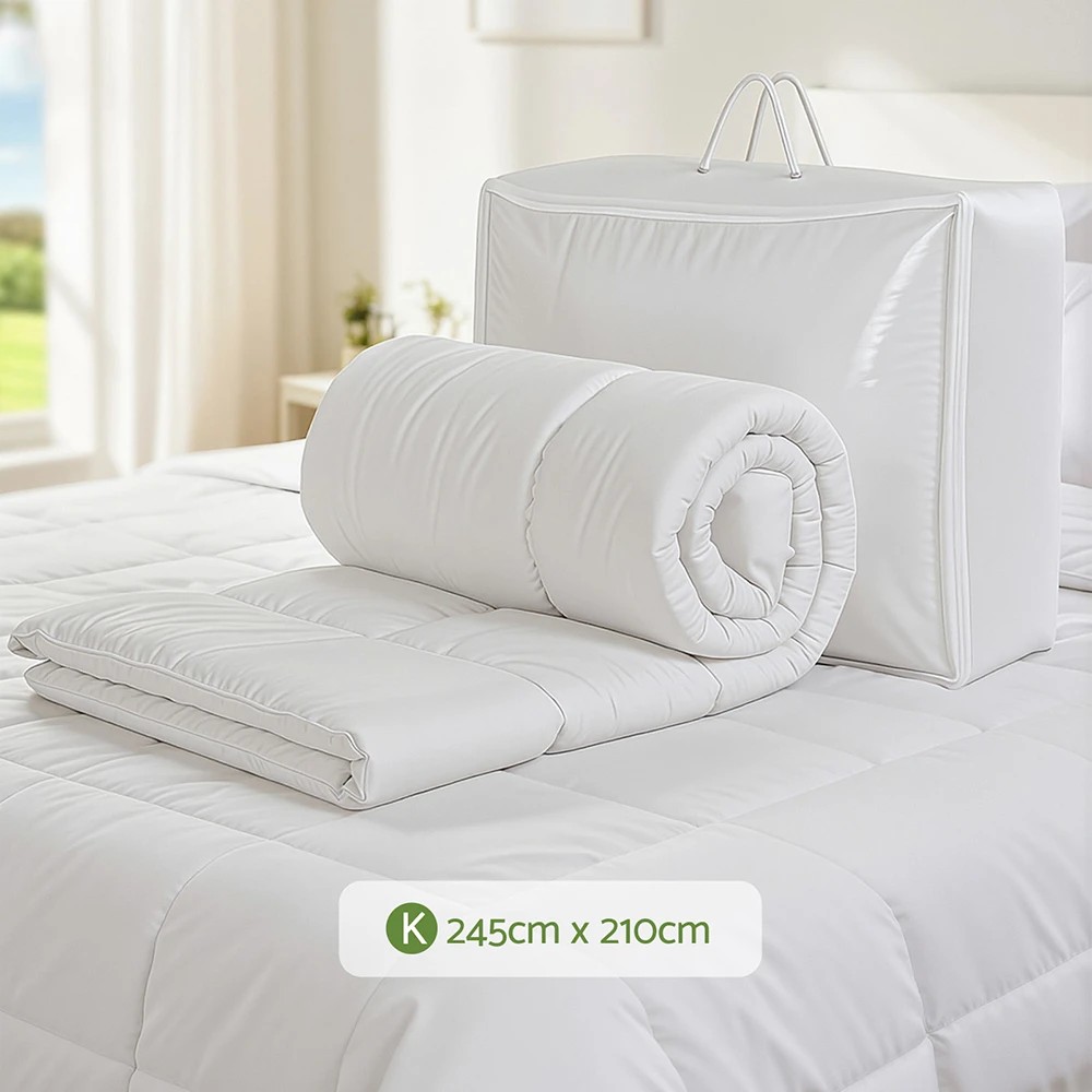 2 Giselle Bedding 200GSM Bamboo Quilt Summer Quilts All Season Doona Duvet Lightweight King - King Bed - White, 2 of 9