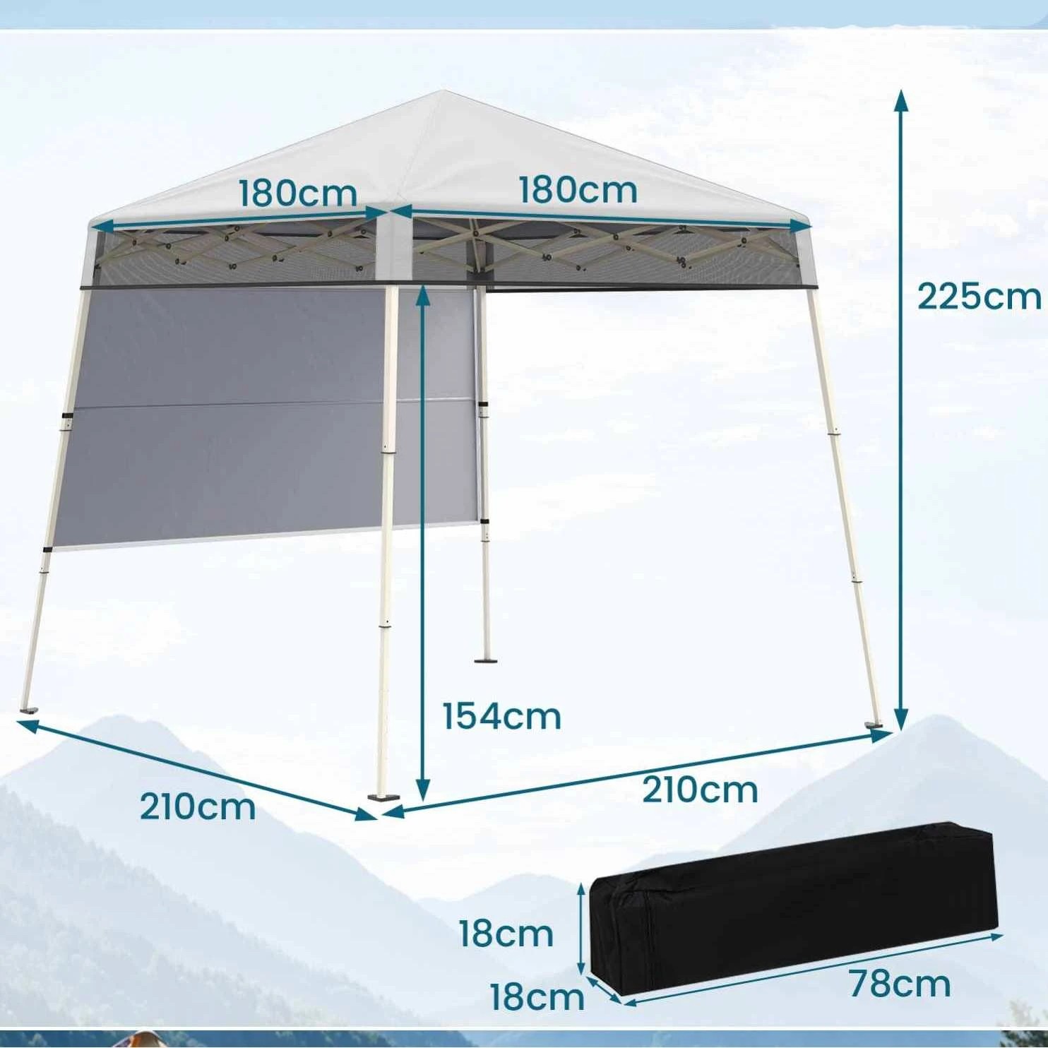 2 Costway 2.1x2.1M Pop Up Canopy Tent Sun Shelter Center Lock Half Sidewall - White, 2 of 3