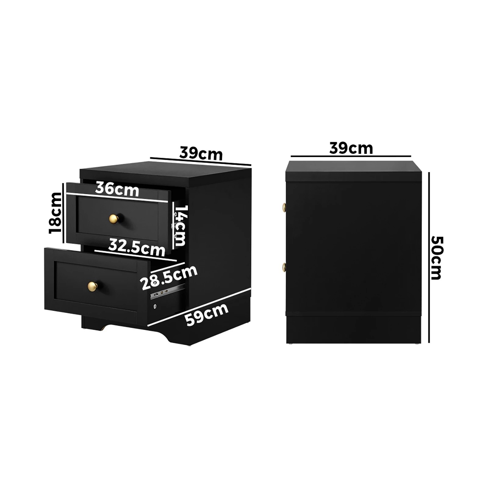 2 Oikiture 2 X Bedside Tables Hamptons Furniture Storage Cabinet - Black, 2 of 8