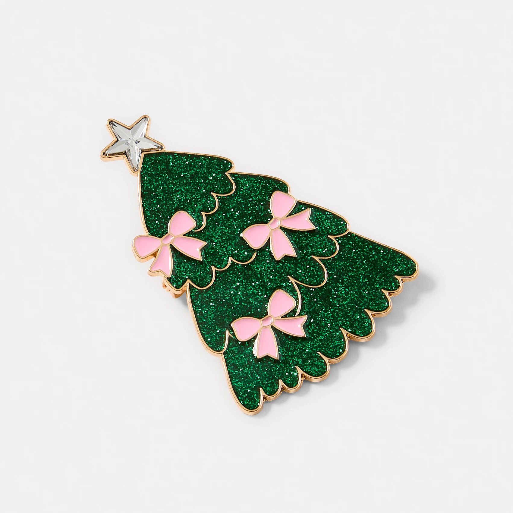 2 Christmas Bow Tree Brooch - Green, Pink and Gold Tone, 2 of 6