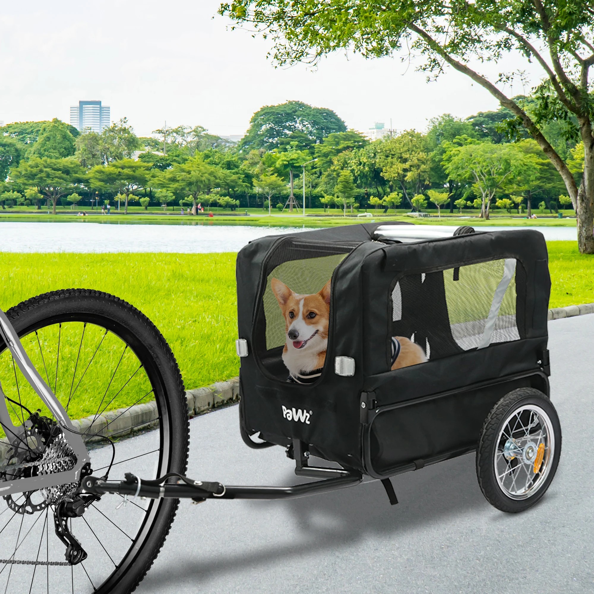 8 Pawz Dog Trailer Pet Bike Trailer With Flag In Coulor - Black, 8 of 8