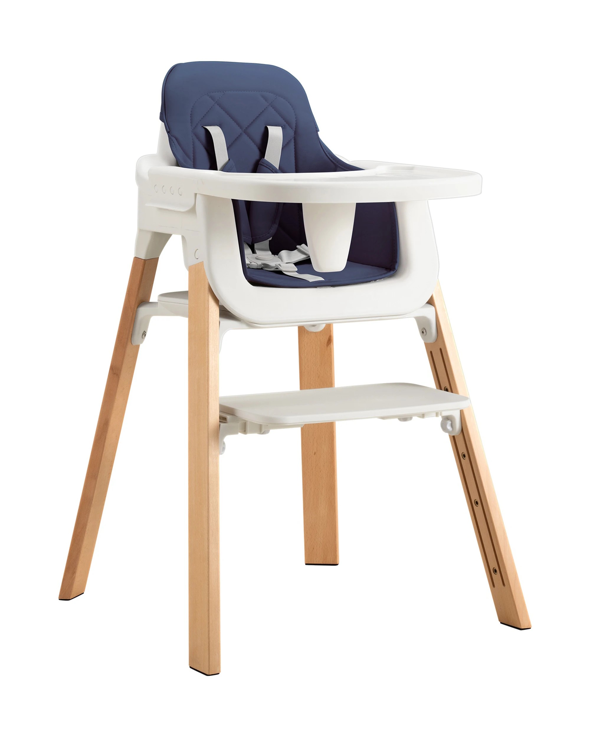 3 PlayPals 3-In-1 Baby High Chair Stable Wooden Feeding Chair Adjustable Tray & Footrest Blue, 3 of 9