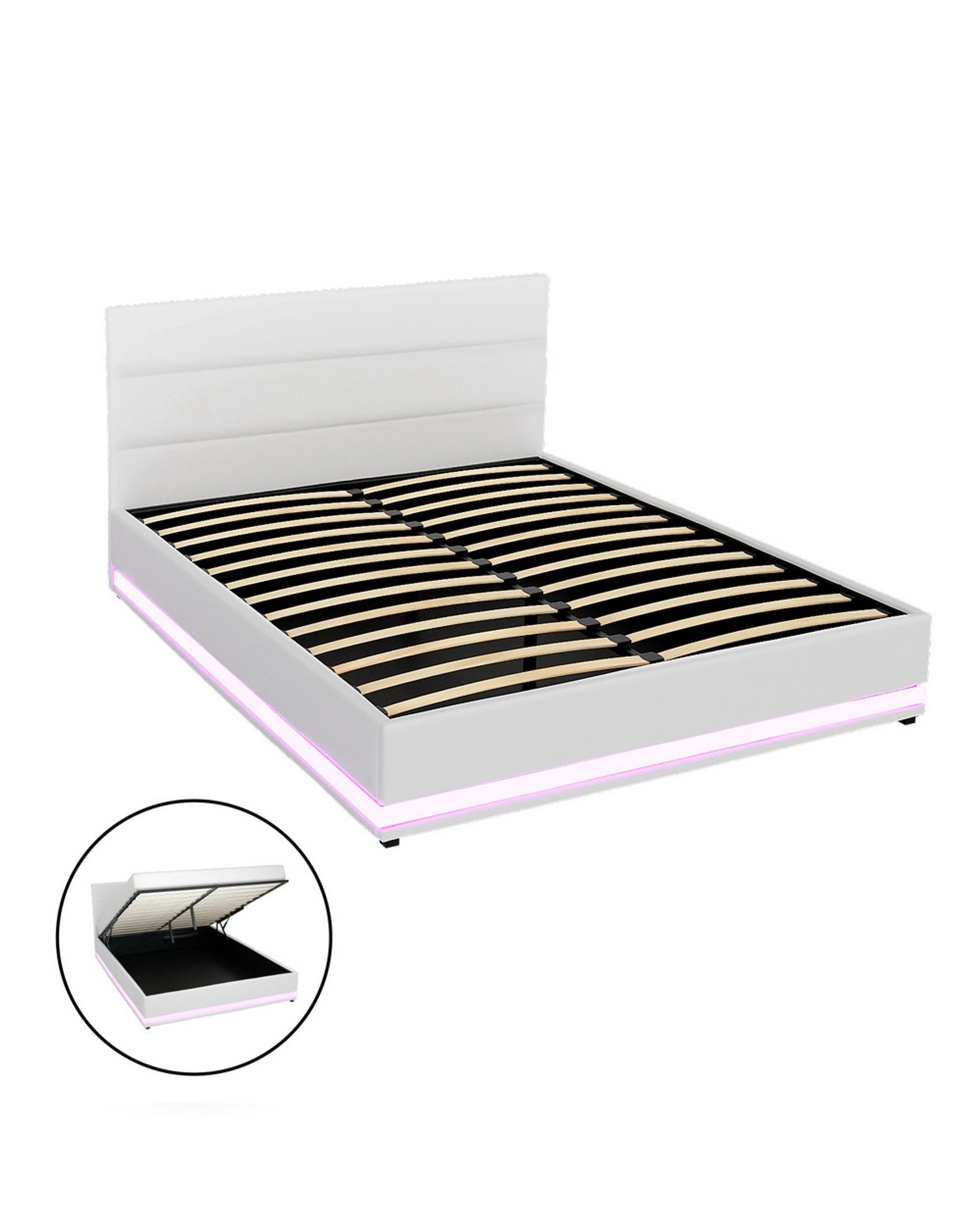 1 Artiss Bed Frame Double Size Led Gas Lift
 - White, 1 of 3