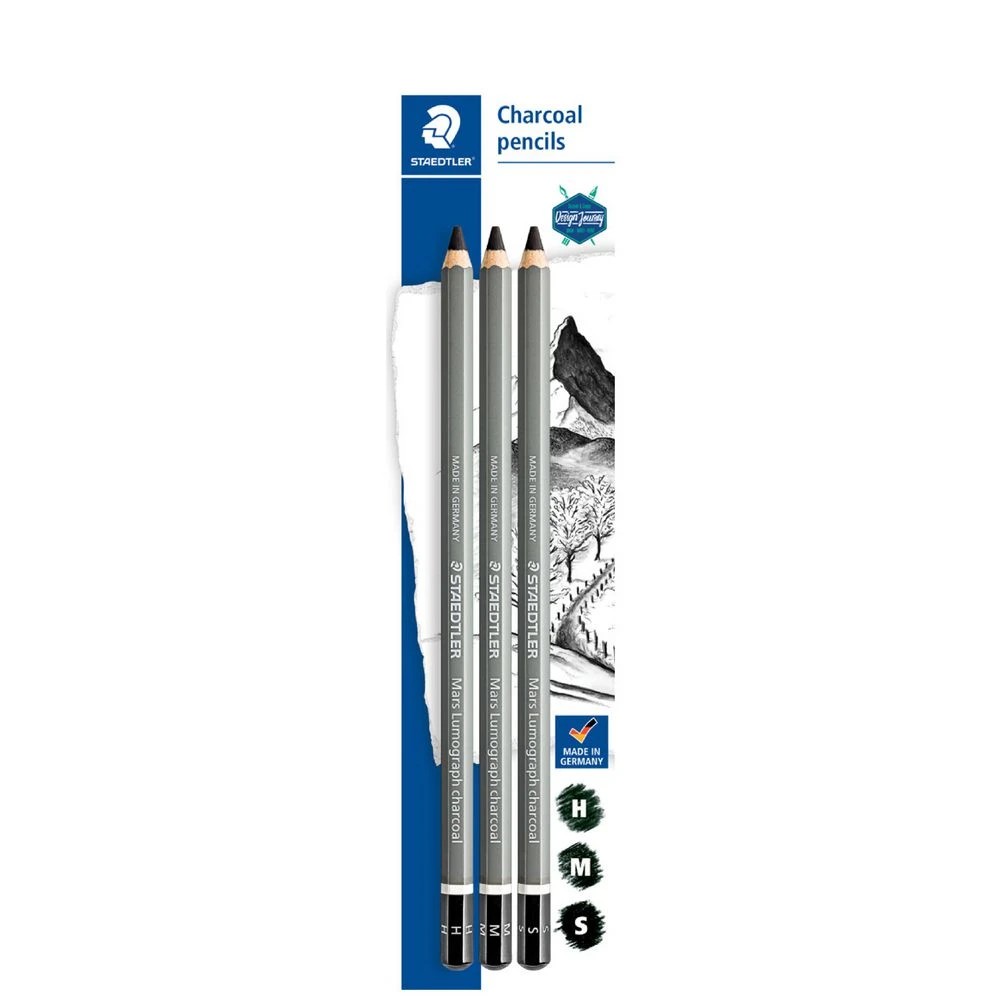 1 Staedtler Mars Lumograph Charcoal Pencils 3 Pack, 1 of 2