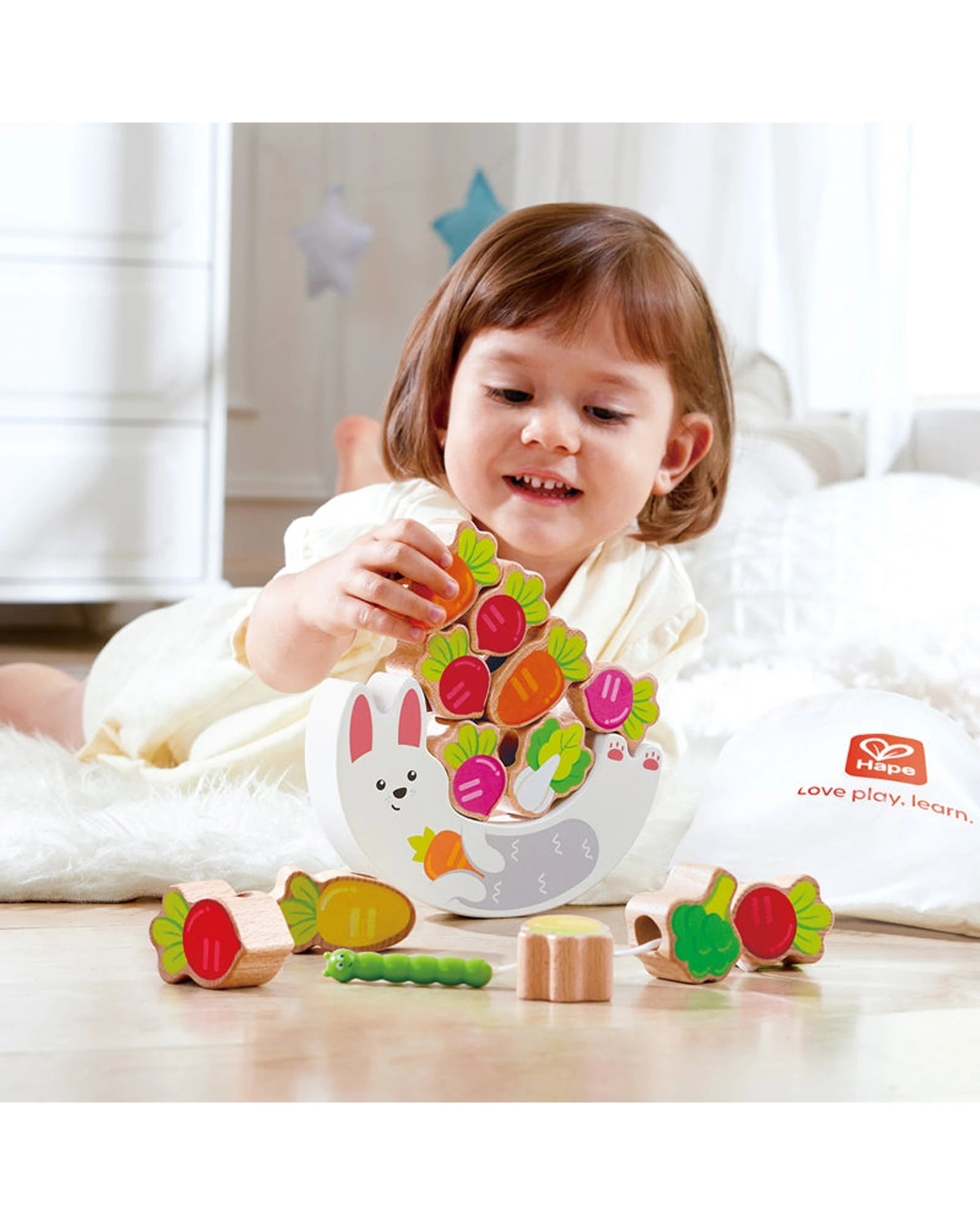 4 Hape Bunny Balance & Threading Game Colourful Veggies Stacking Activity Toy - Multi, 4 of 4