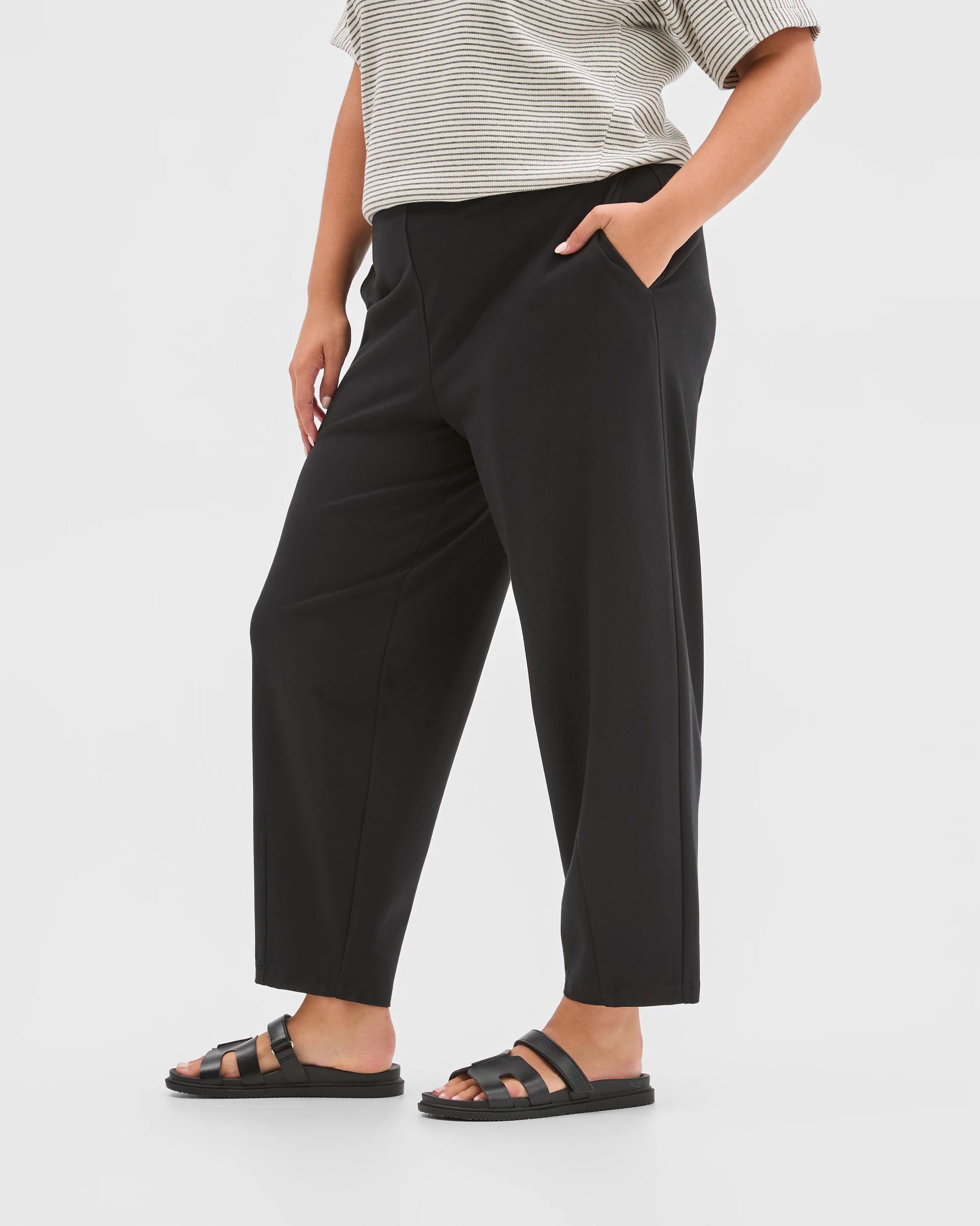 3 Target Curve Plus Size Ponte Ankle Length Barrel Leg Pants BLACK, 3 of 6