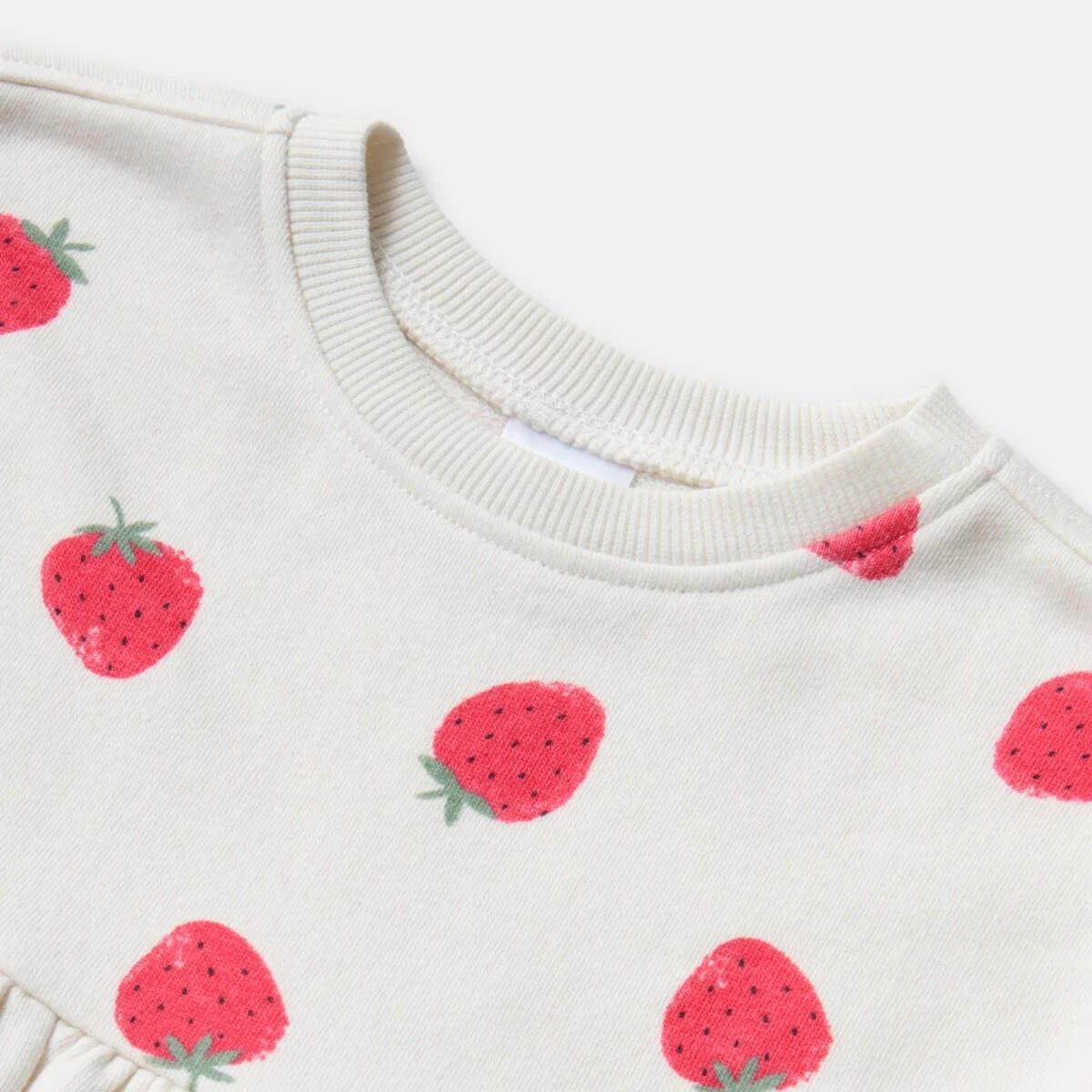 3 Long Sleeve Terry Dress CREAM STRAWBERRY, 3 of 3