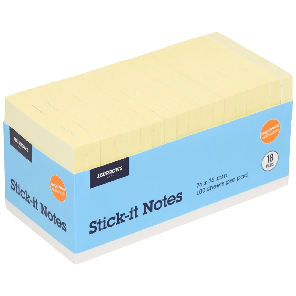 1 J.Burrows Stick-It Notes 76x76mm Yellow 18 Pack, 1 of 3