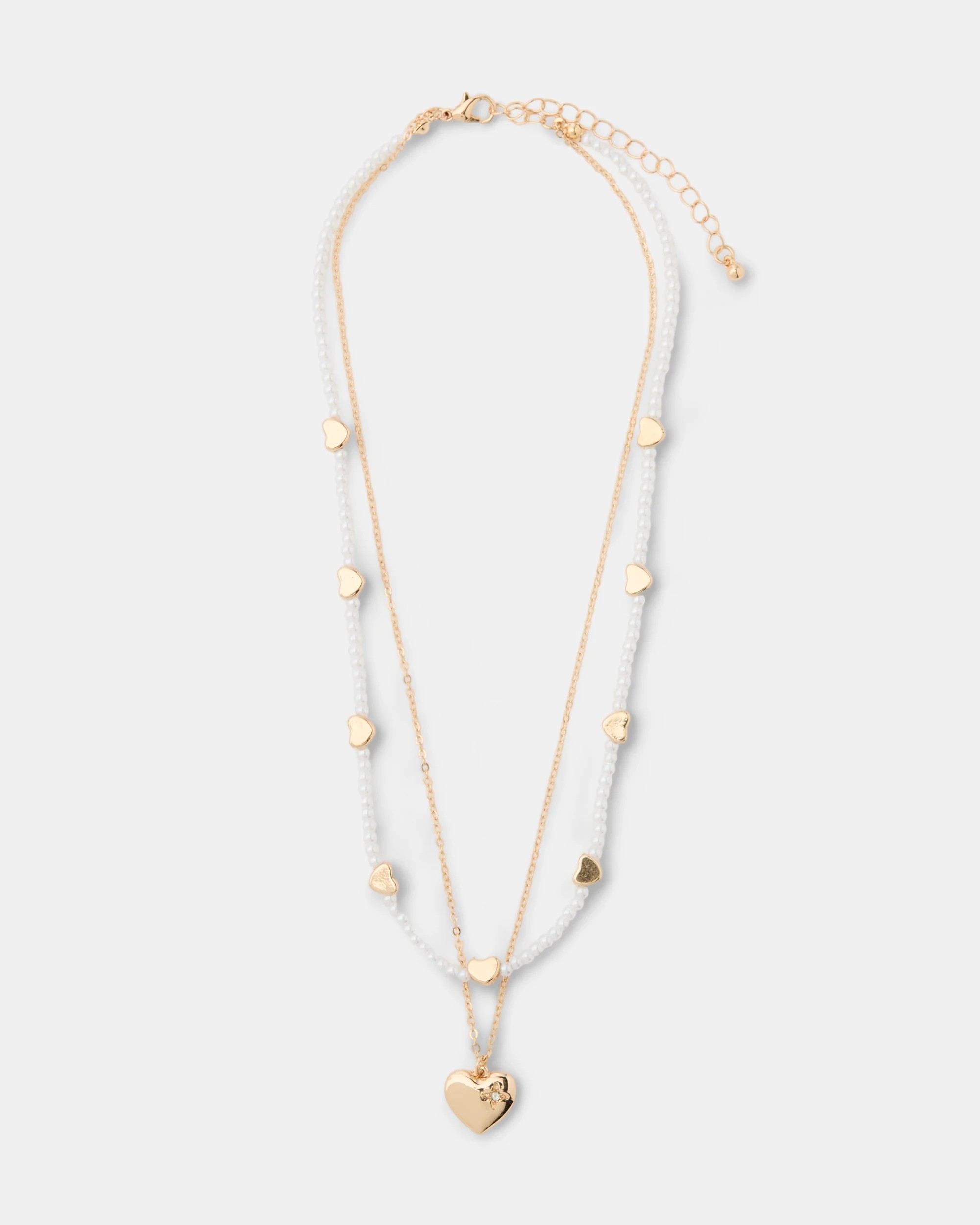 2 2 Pack Pearl & Heart Necklace - Gold Tone, 2 of 3